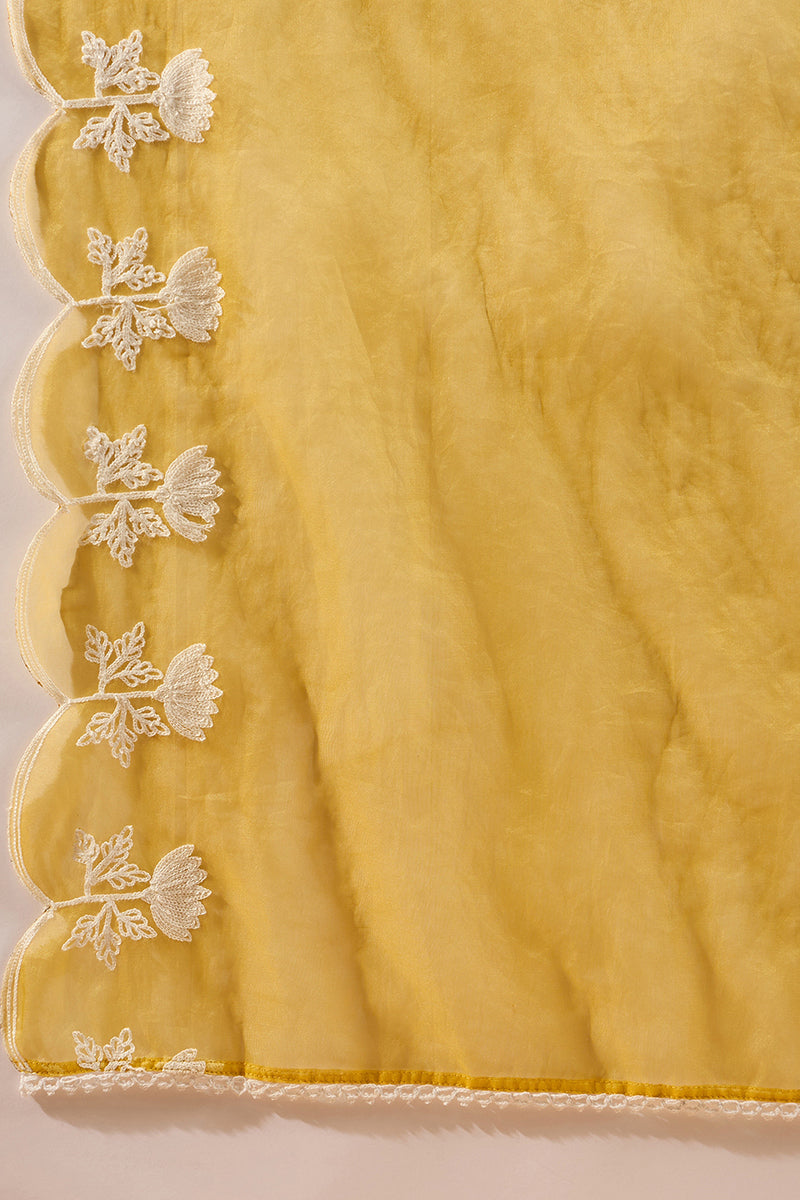 Yellow Silk Blend Solid Embroidered A-Line Kurta Trouser With Dupatta | SHOBITAM