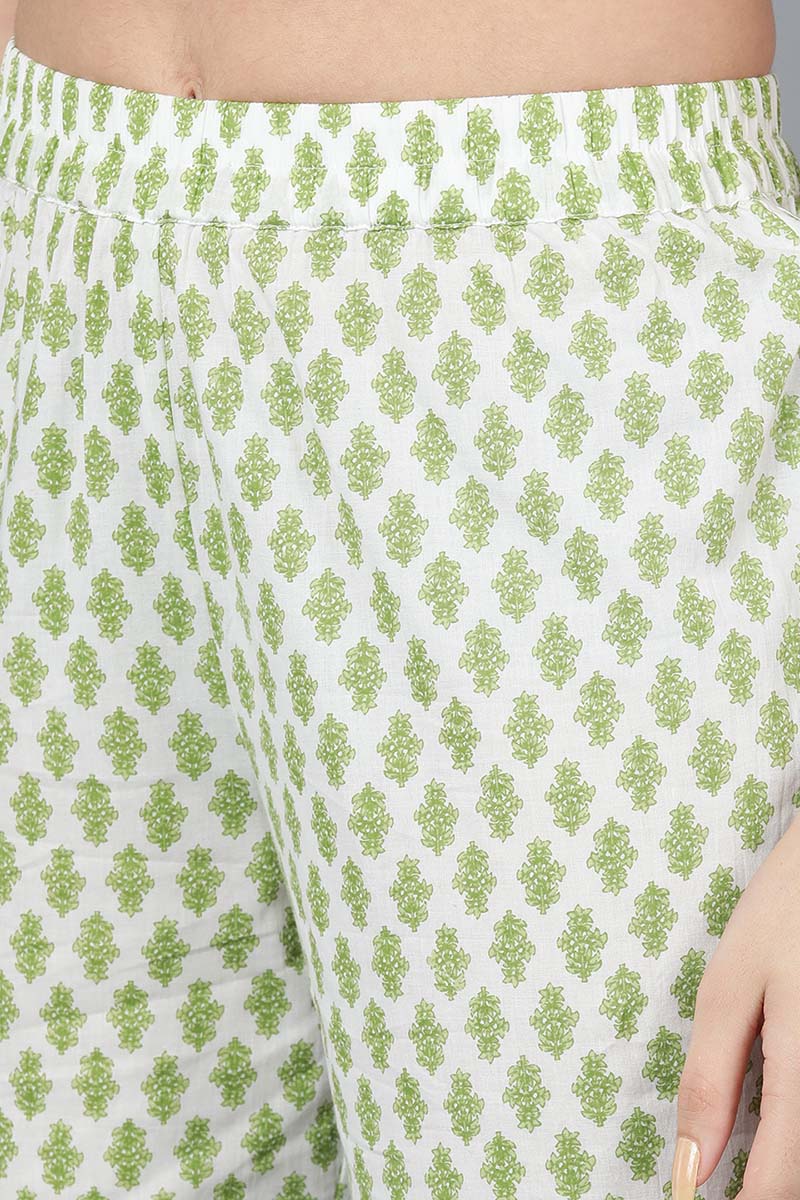 Light Green Cotton Flared Kurta Pant With Dupatta   | SHOBITAM