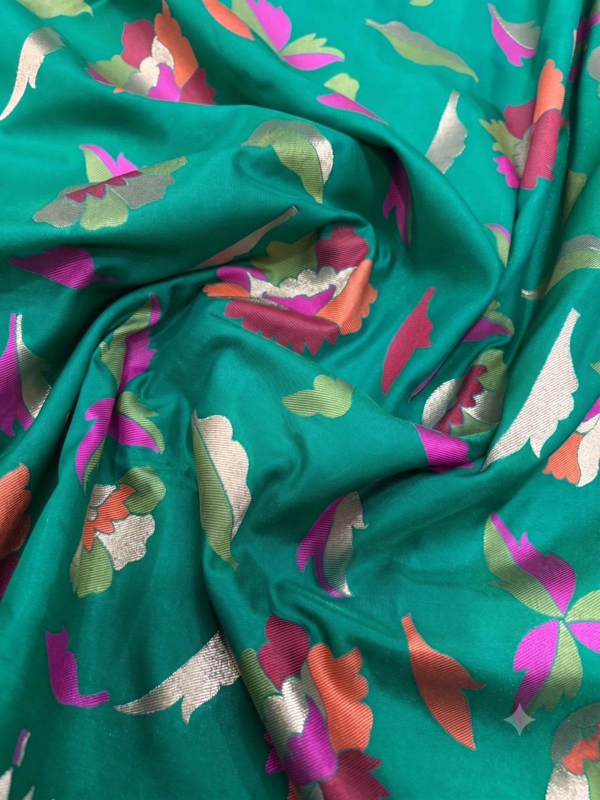 Rama Green Semi Silk Saree with Meenakari Floral Design and Zari Borders | SHOBITAM
