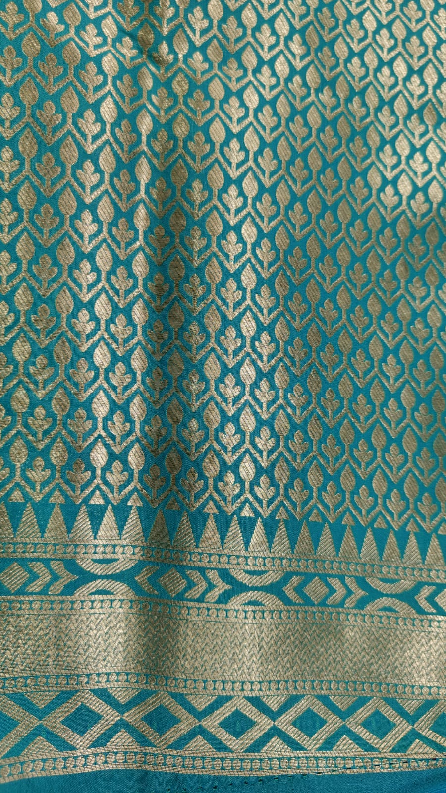 Teal Moroccan Jaal on Semi Silk Saree with Meenakari Buttas and Zari Border | SHOBITAM