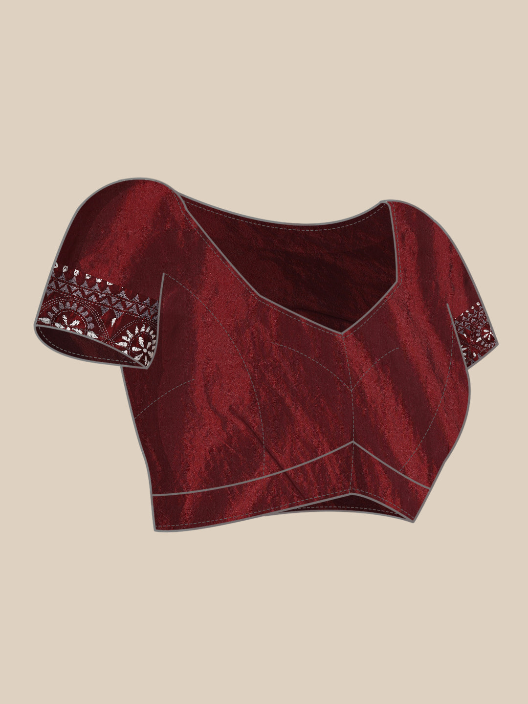 Maroon Grey Silk Kantha Saree with Blouse piece | SHOBITAM