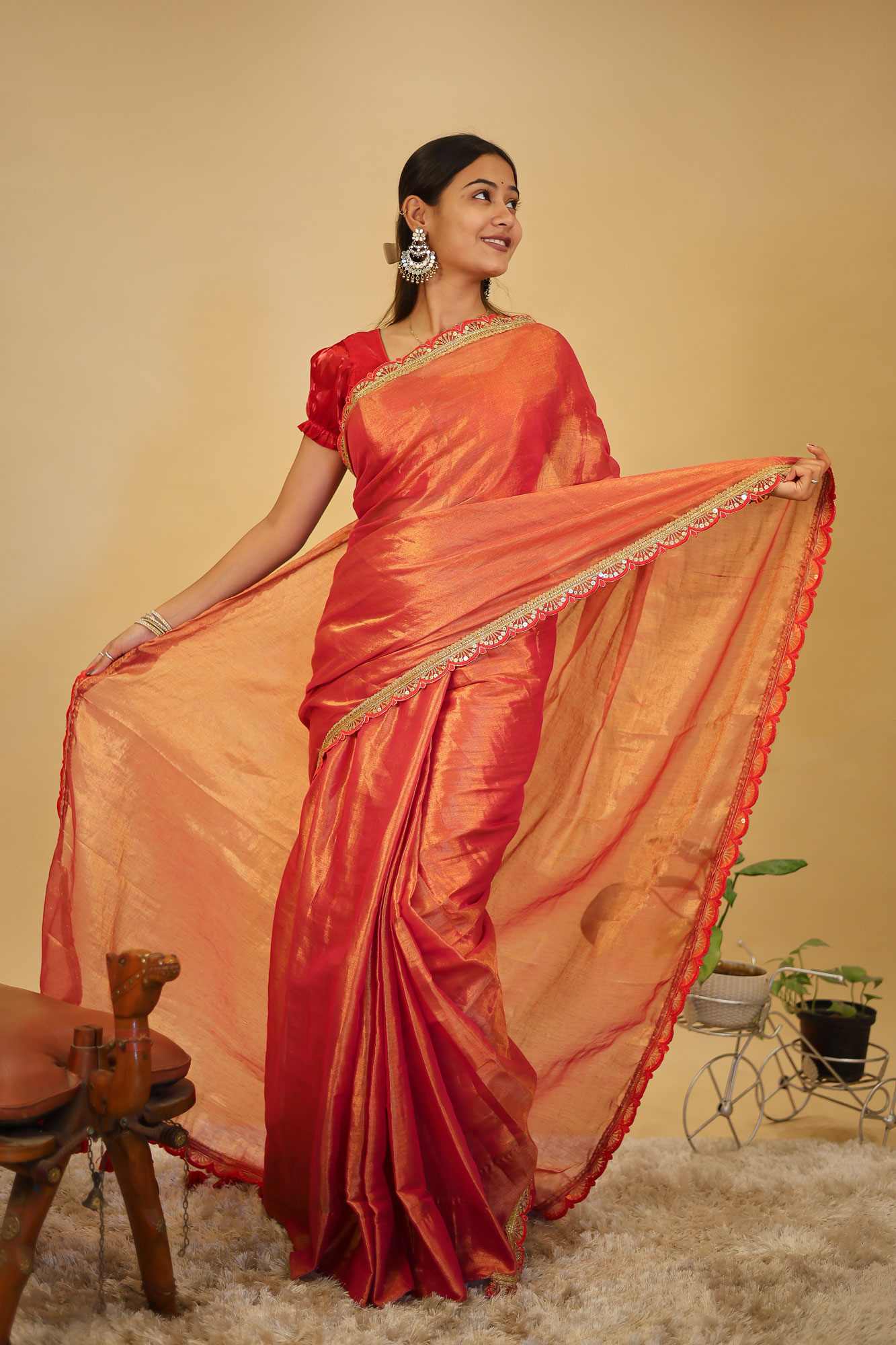 Dhoop Chaanv Tissue Linen With  Designer Sequin Lace Border & Tassel On Pallu  1 Minute saree