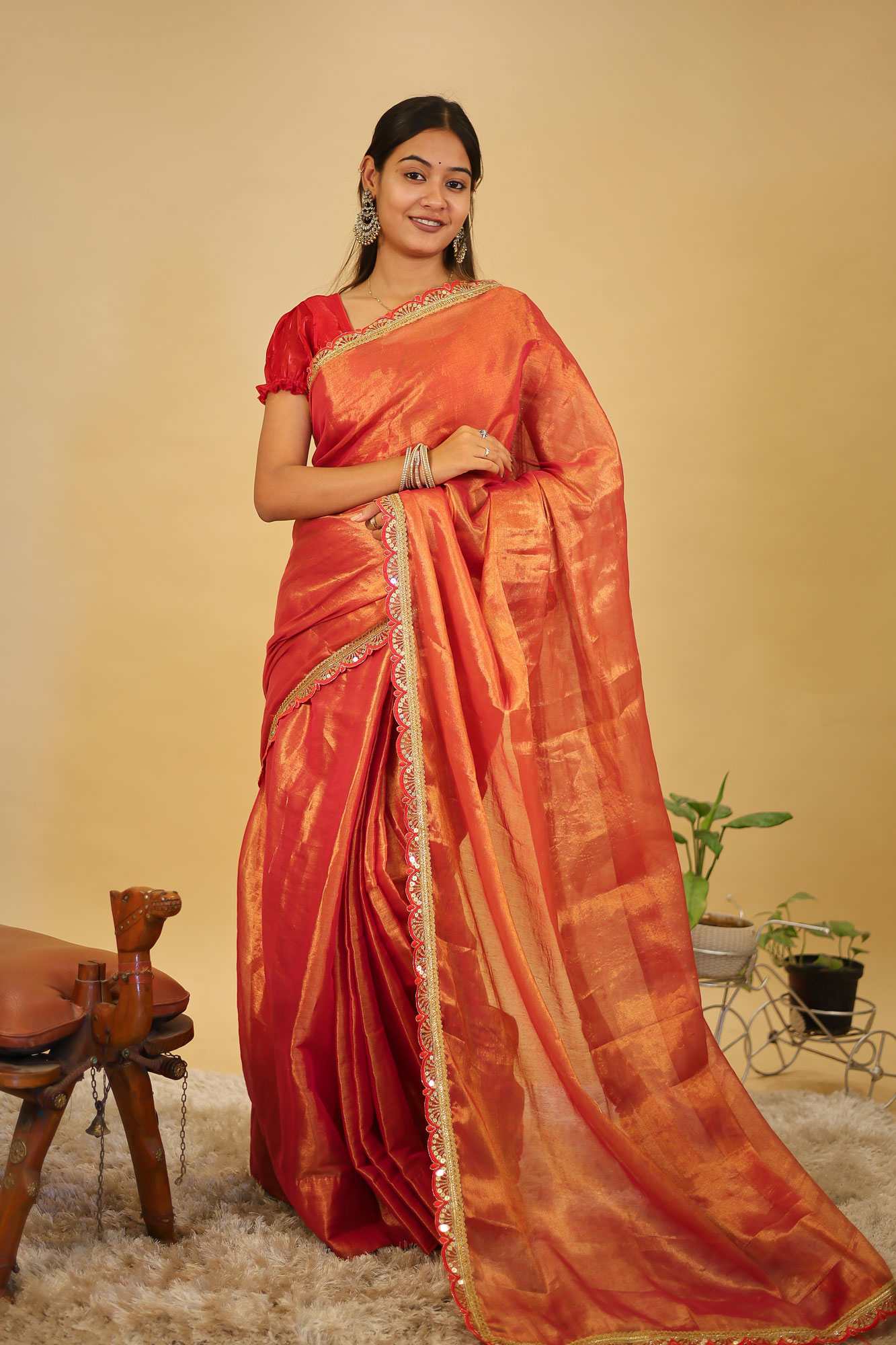 Dhoop Chaanv Tissue Linen With  Designer Sequin Lace Border & Tassel On Pallu  1 Minute saree