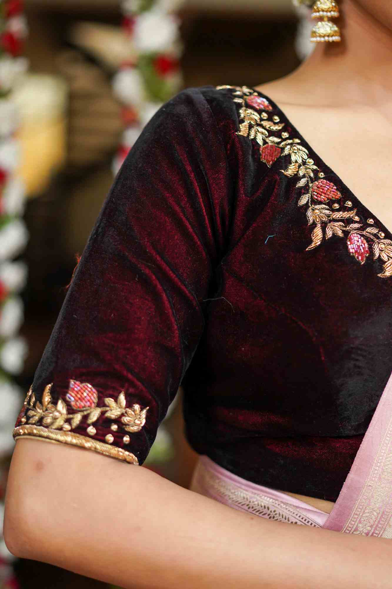 Maroon Velvet Blouse with Zardosi work