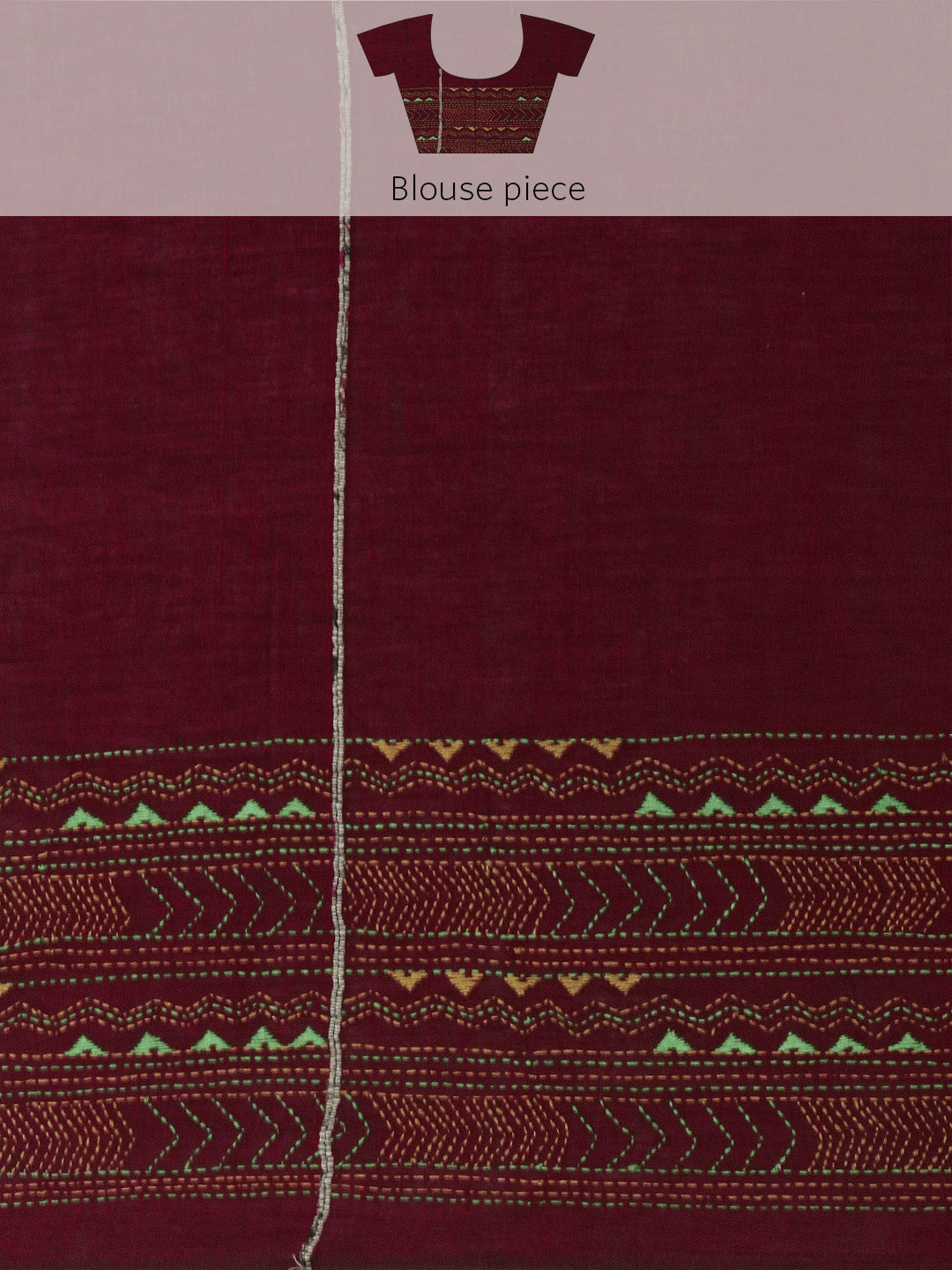 Maroon Yellow Khesh Kantha Stitch Cotton Saree | Shobitam