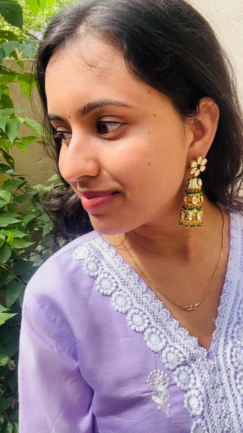 Green Kundan Meenakari Jhumkis | Shobitam