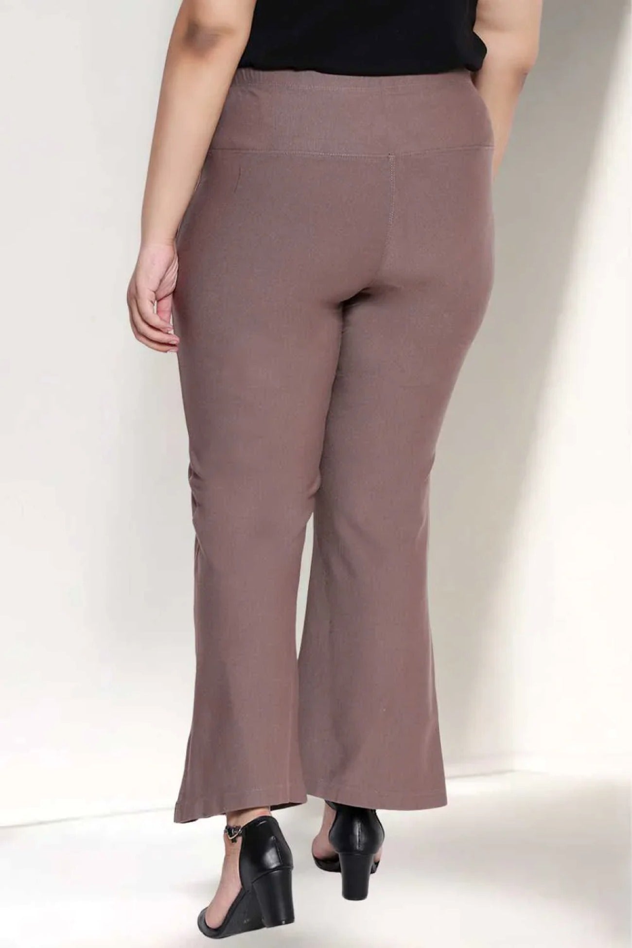 Plus Size Brownish Gray Tummy Shaper Flare Pants For Women | Made to Order