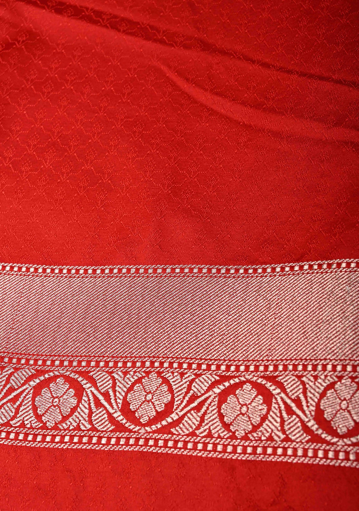 Red Banarasi Semi Mashru Silk Saree with alfi Floral Jaal and Zari Border | SHOBITAM