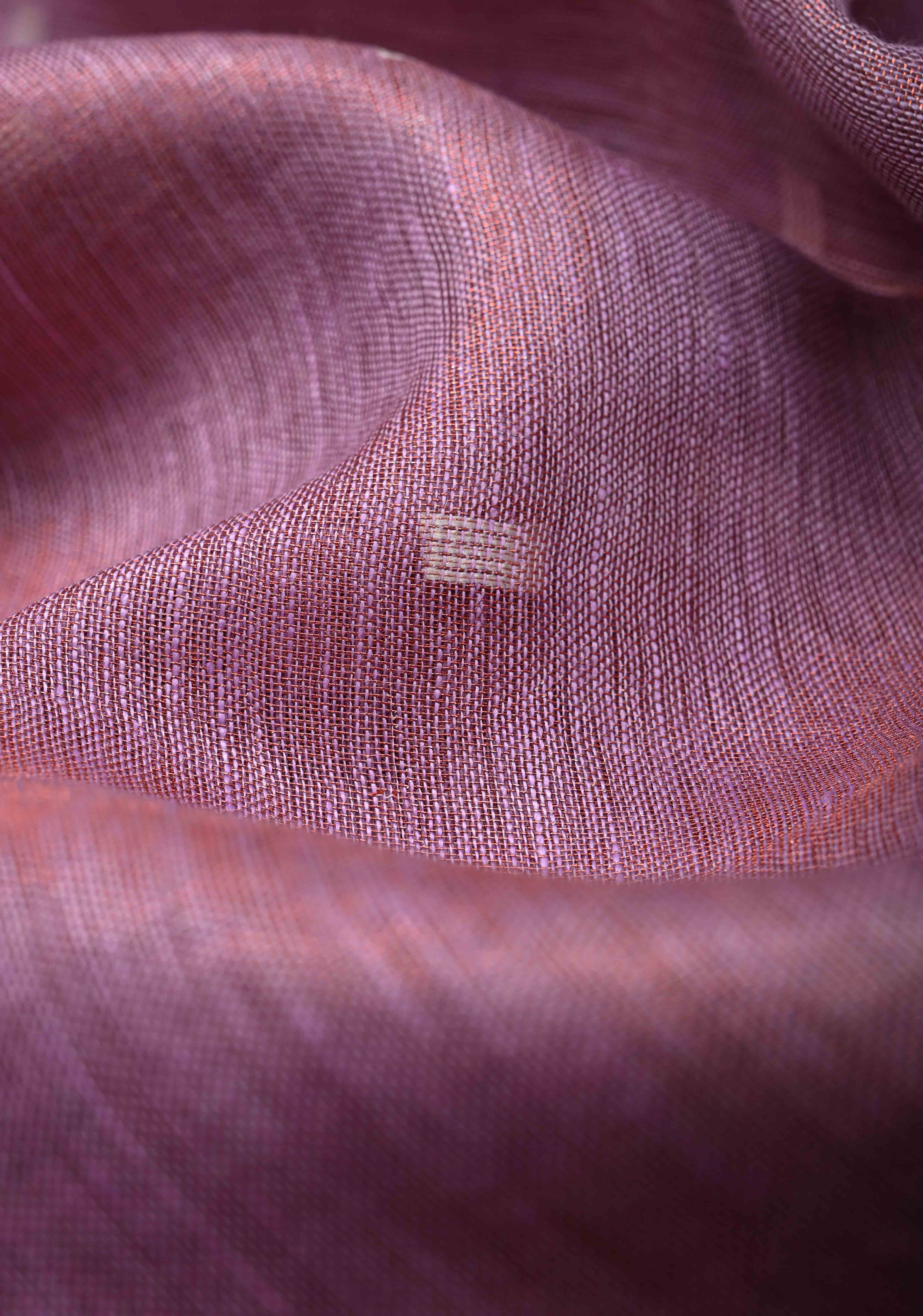 Pink Tissue Linen Saree with Thread Buttas Contrast Zari Border | Shobitam