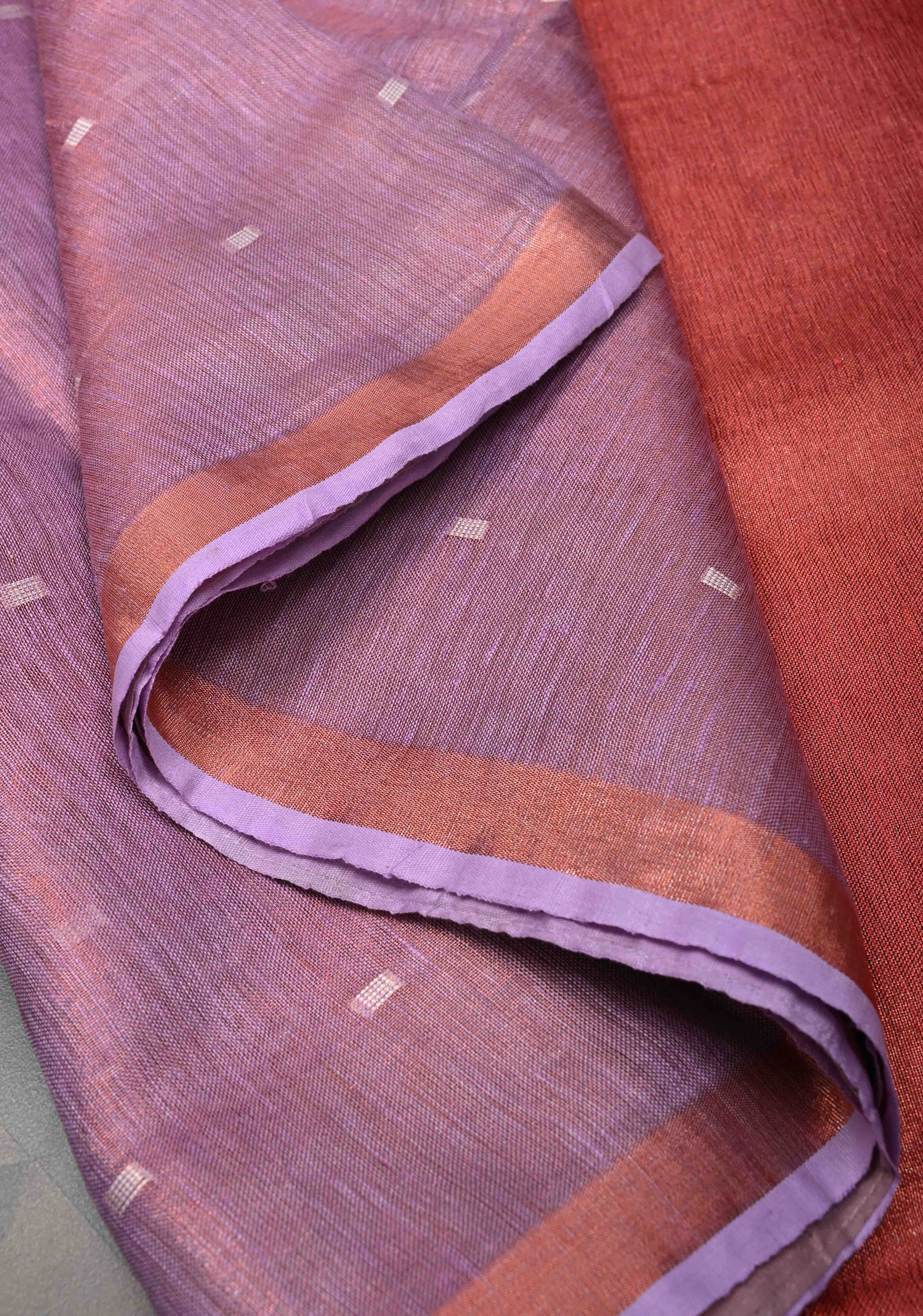 Pink Tissue Linen Saree with Thread Buttas Contrast Zari Border | Shobitam
