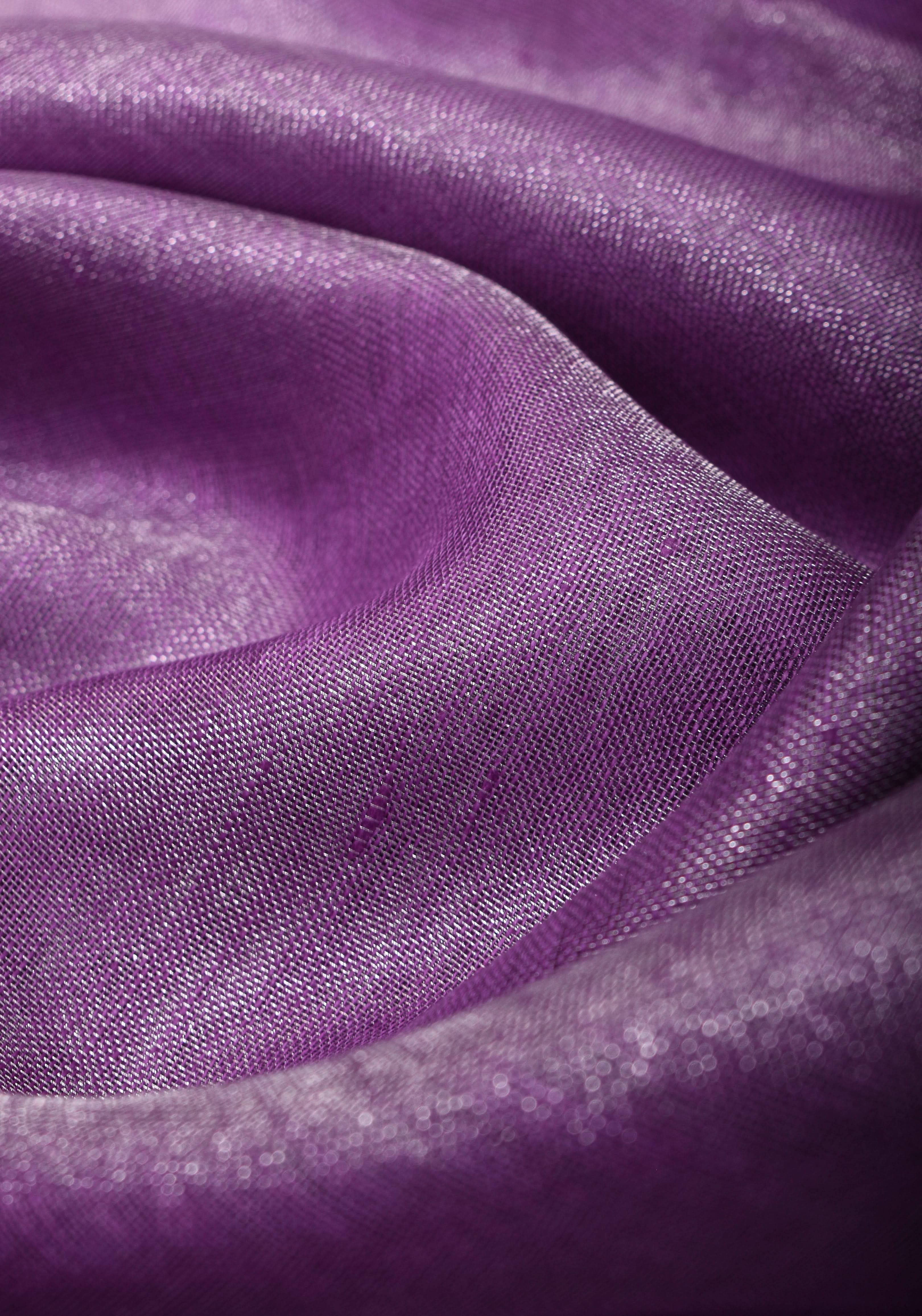 Dark Lilac Ombre Silver Tissue Linen Saree with Silver Ribbed Borders | Shobitam