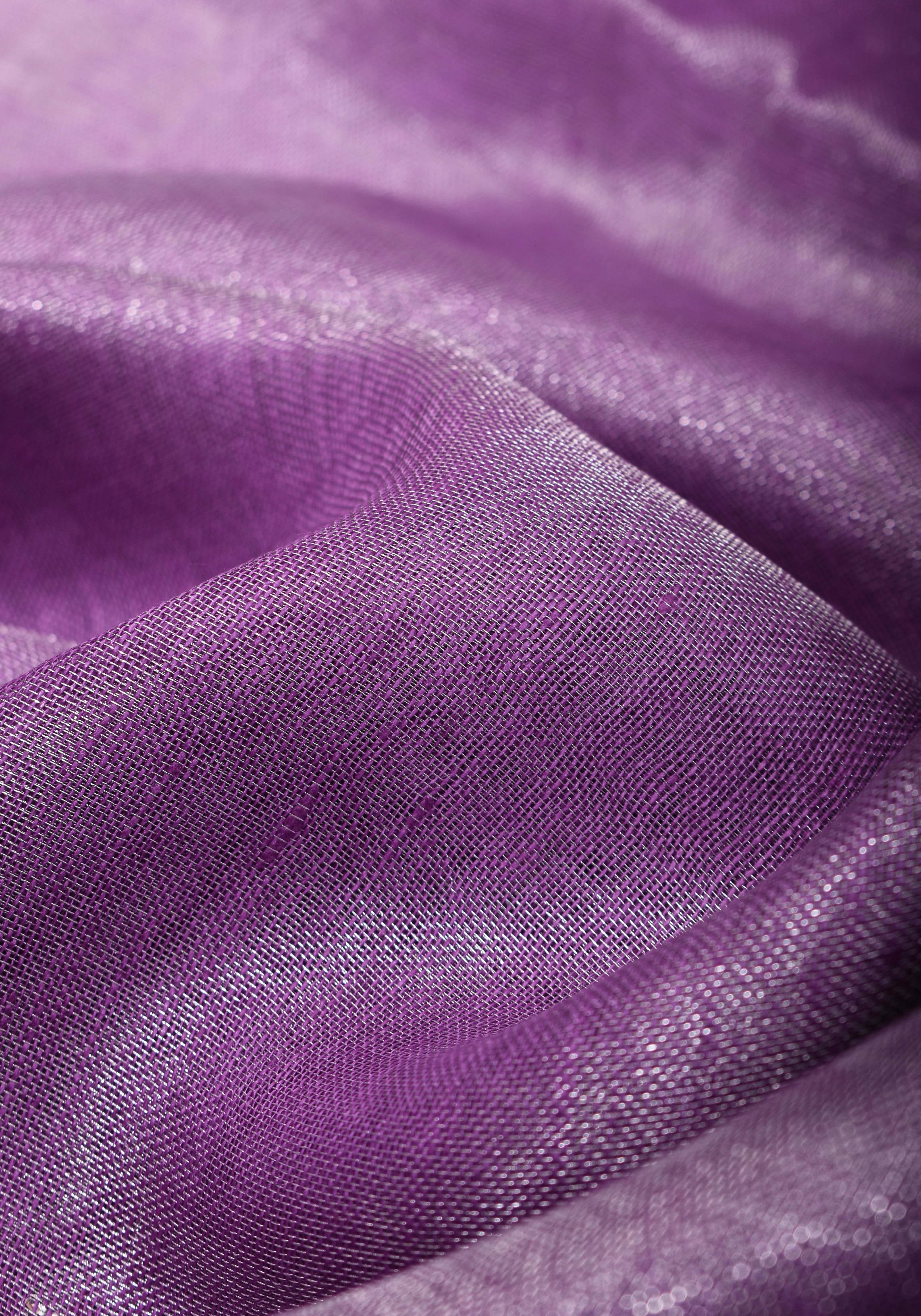 Dark Lilac Ombre Silver Tissue Linen Saree with Silver Ribbed Borders | Shobitam