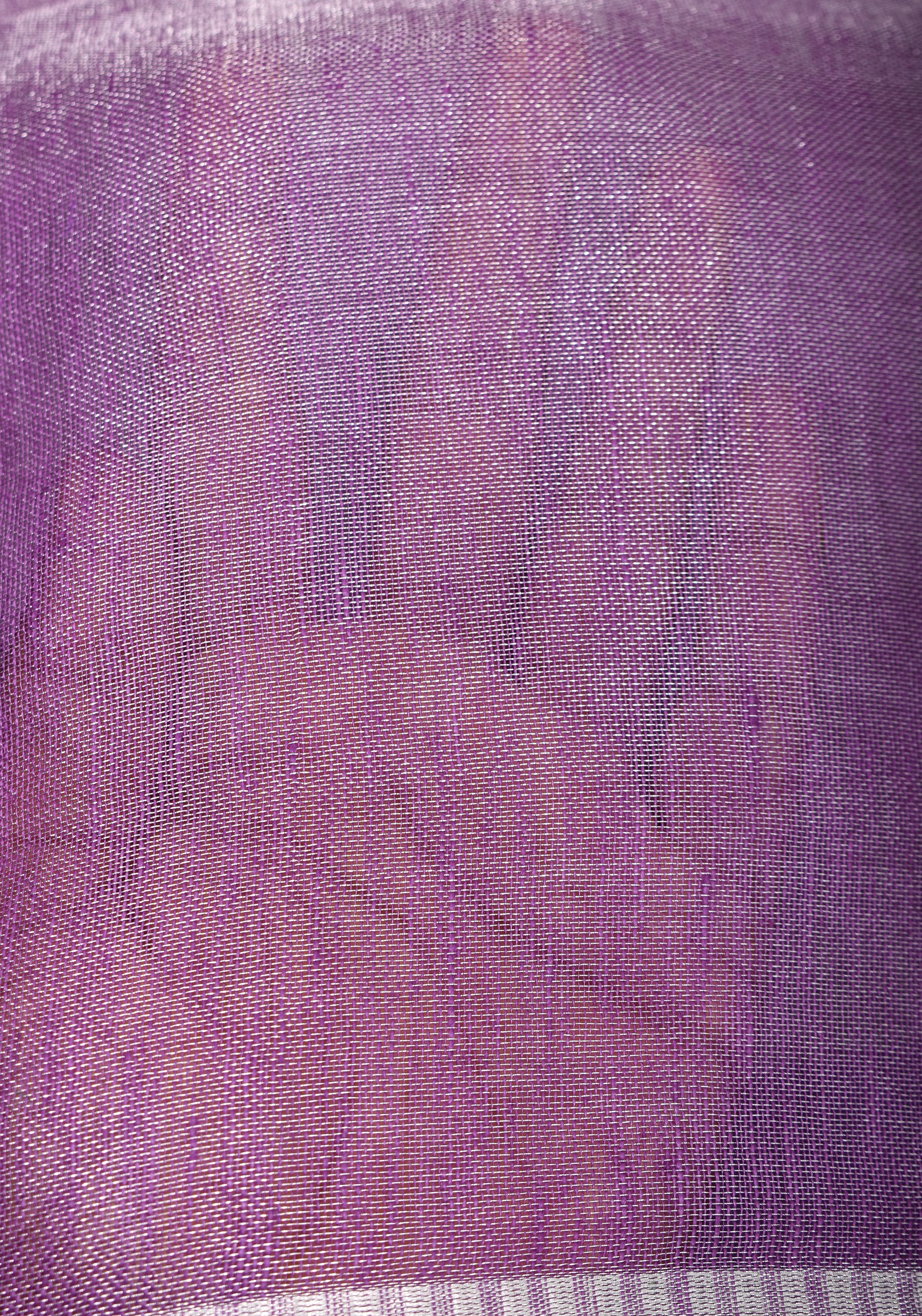 Dark Lilac Ombre Silver Tissue Linen Saree with Silver Ribbed Borders | Shobitam