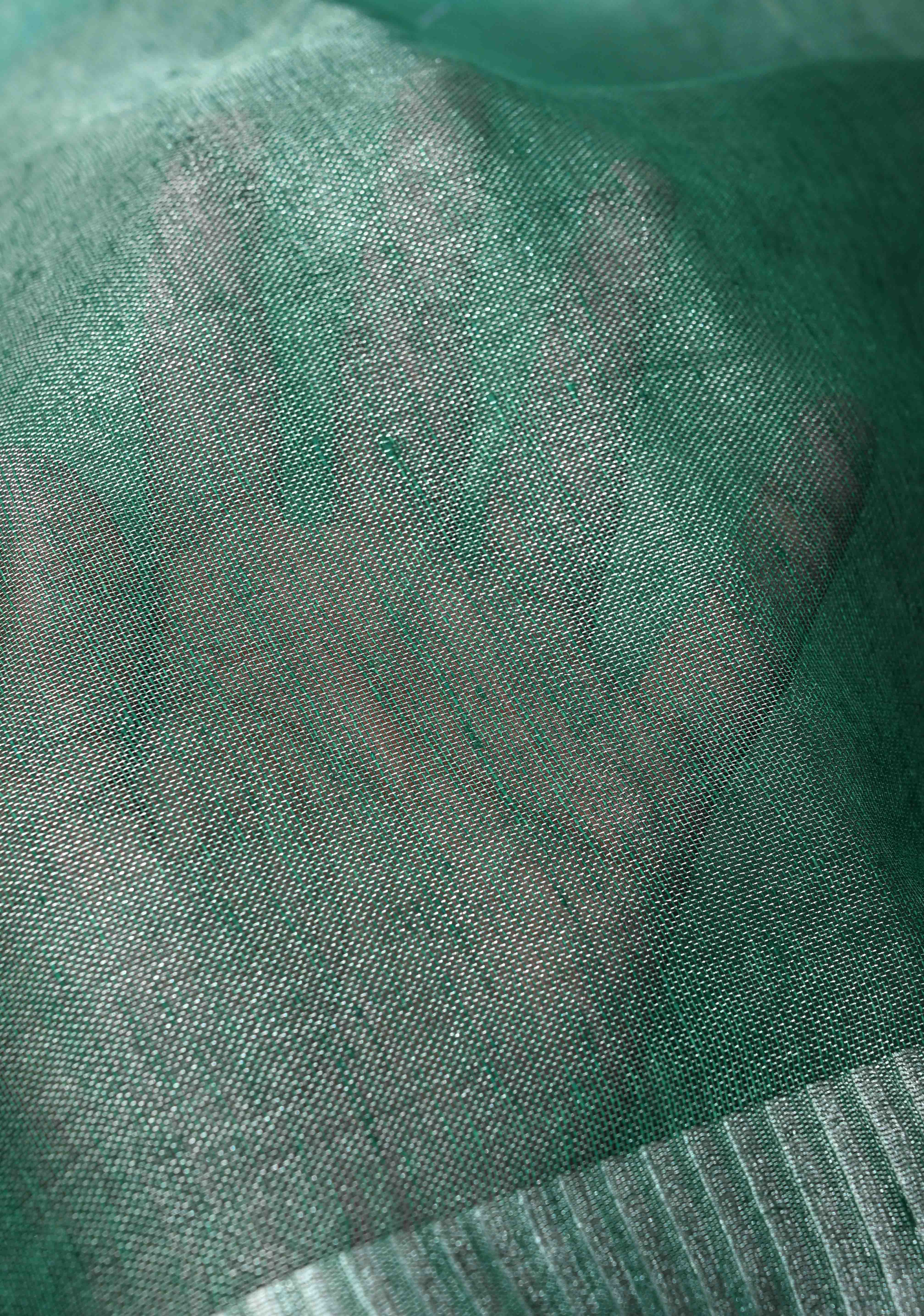 Cyan and Sea Green Ombre Shaded Tissue Linen Saree with Zari Border | Shobitam