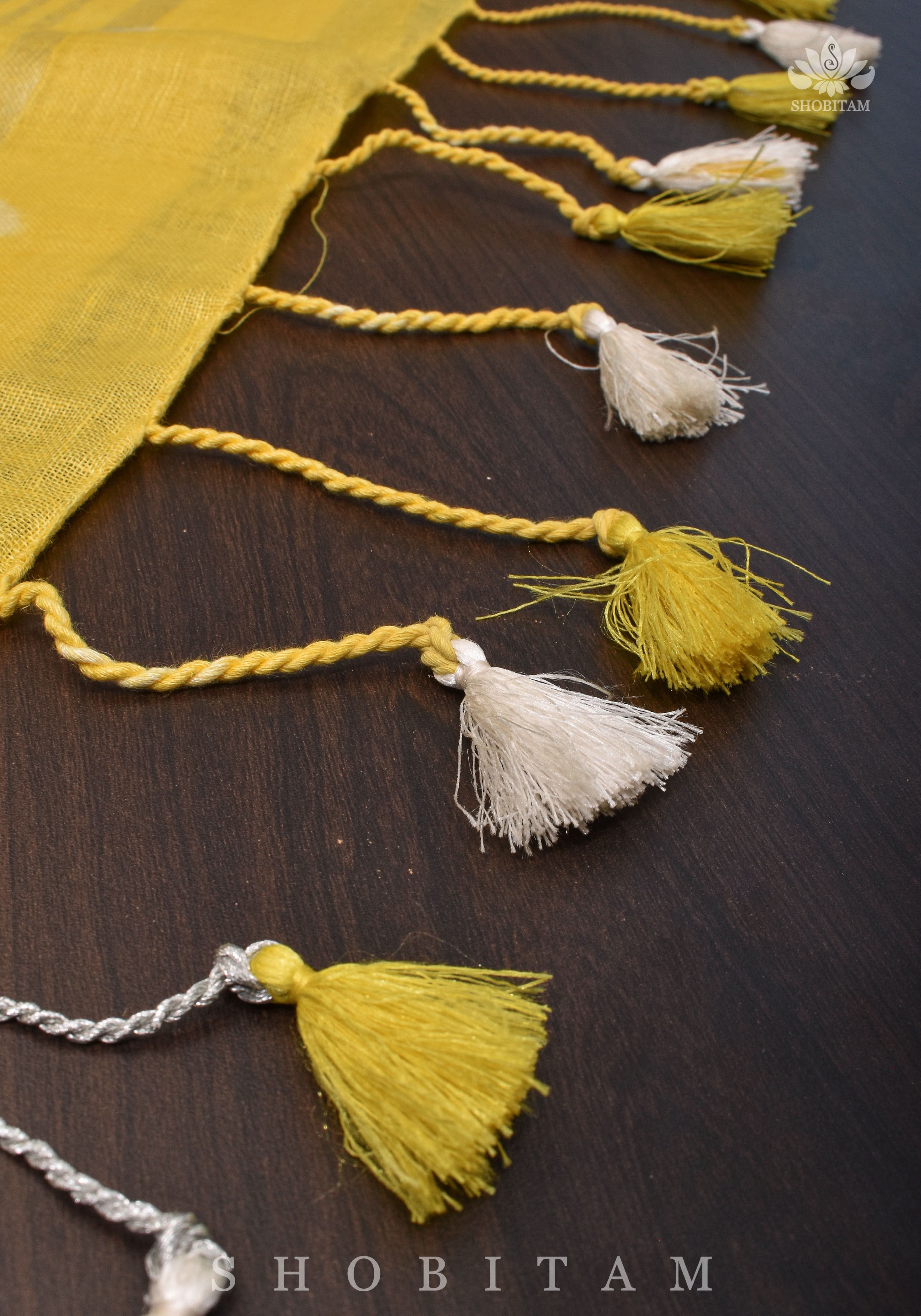 Authentic Bandini - Shibori on Pure Linen by Linen Saree with Zari Border in Sunflower Yellow | Shobitam