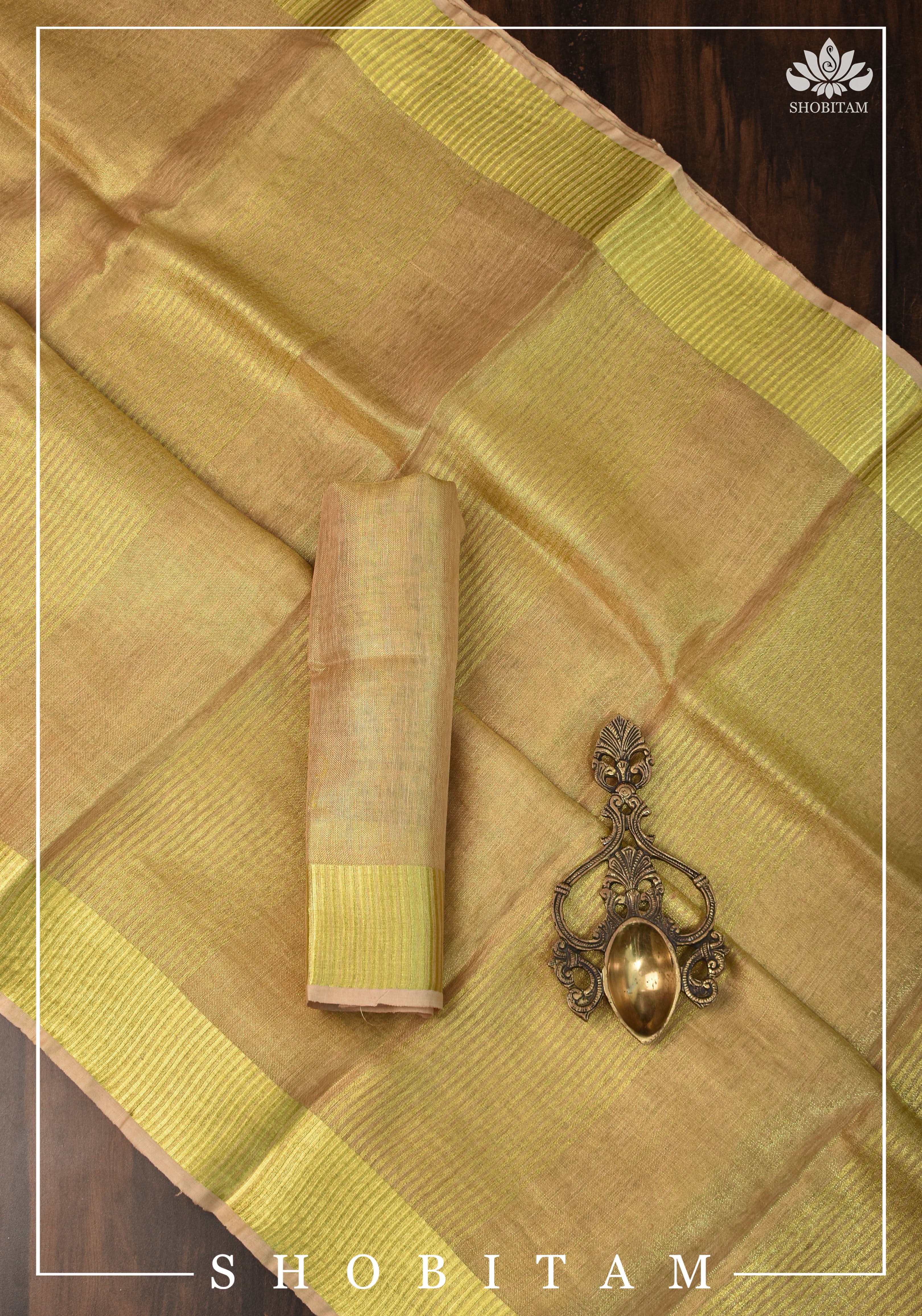 Gold Tissue Linen Saree | Shobitam