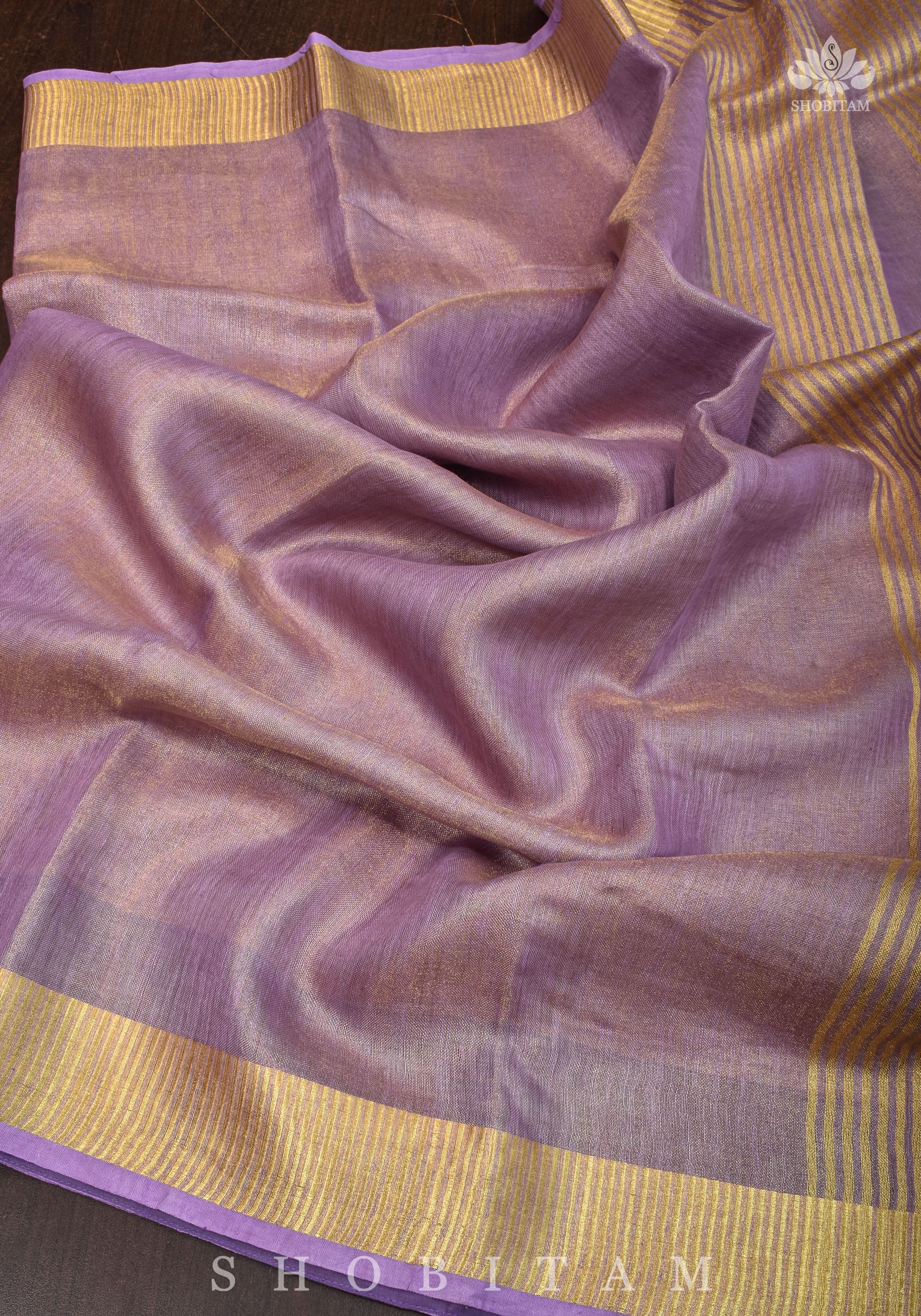 Lavender and Gold Tissue by Linen Saree | Shobitam