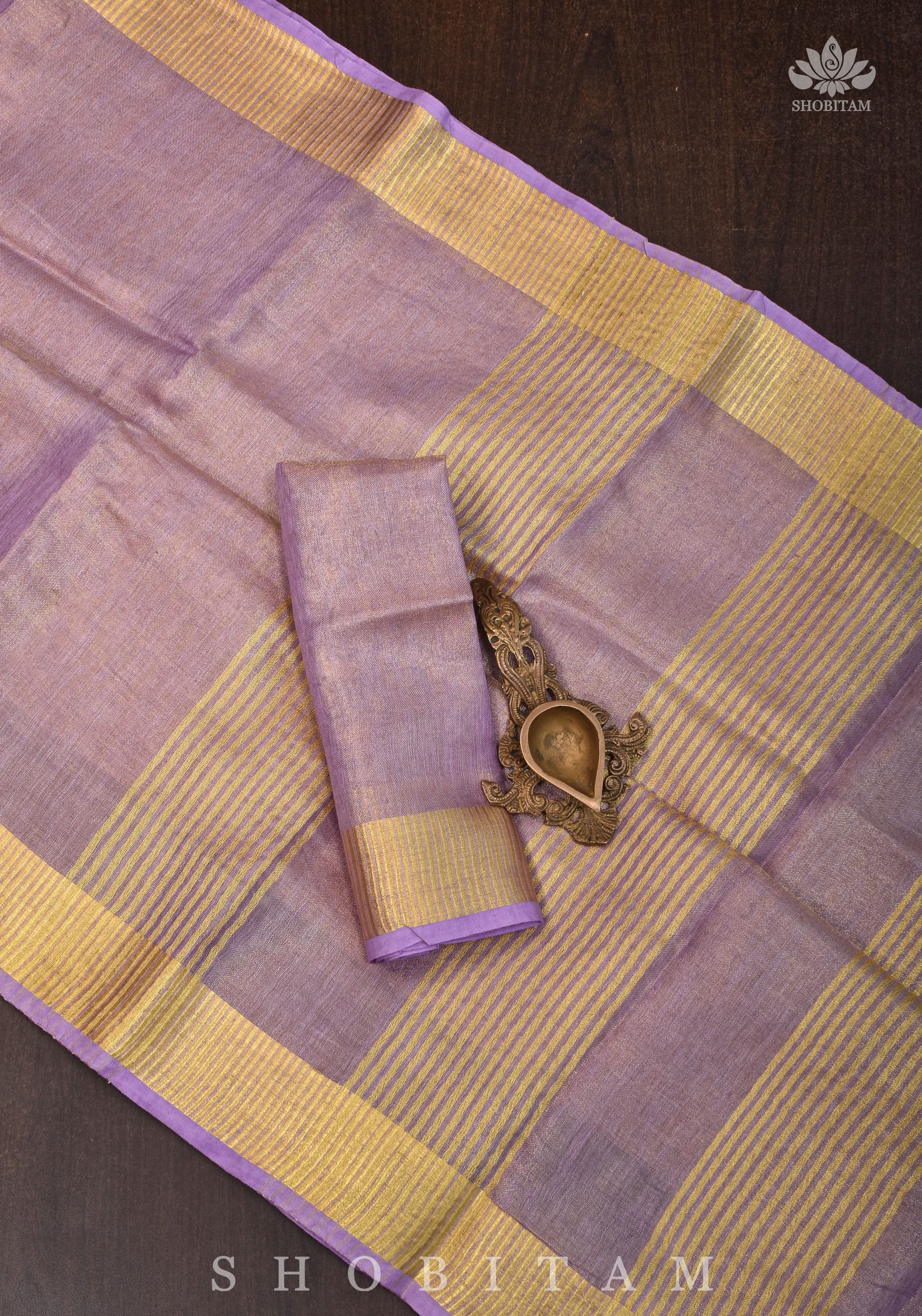 Lavender and Gold Tissue by Linen Saree | Shobitam