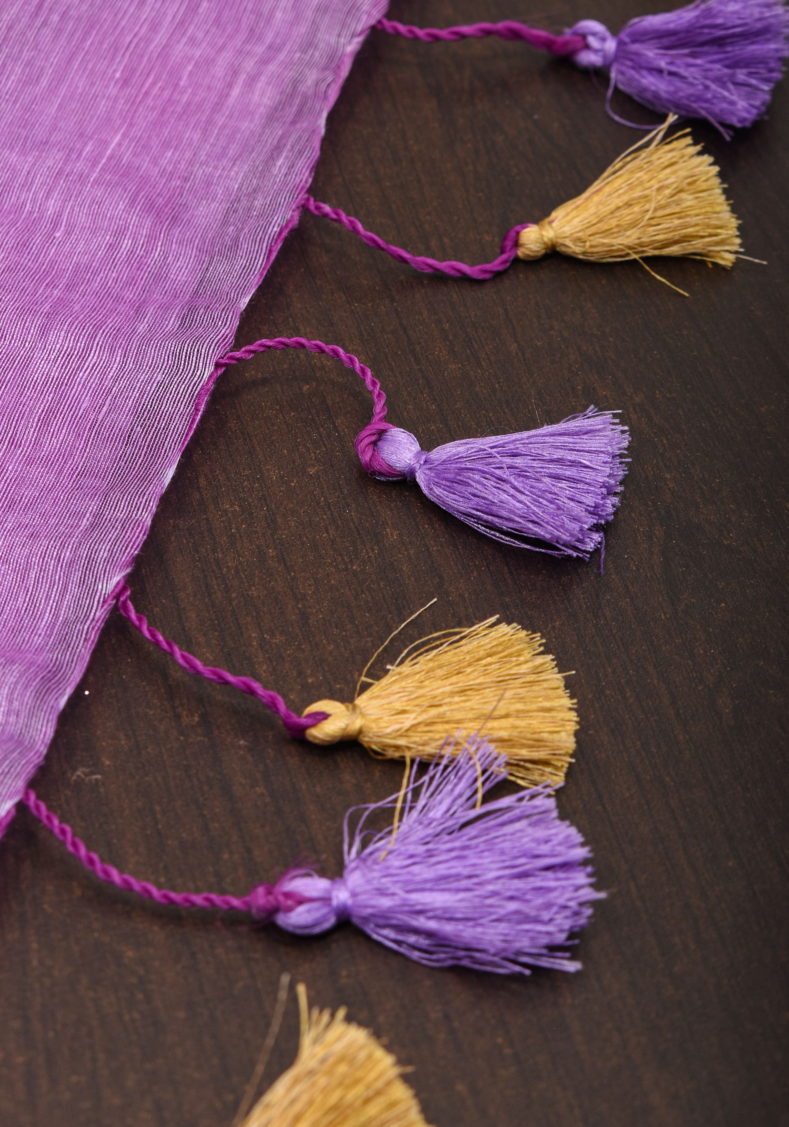 Lavender Tone silk linen saree with white Parijaat Floral embroidery and Zari Border | Shobitam