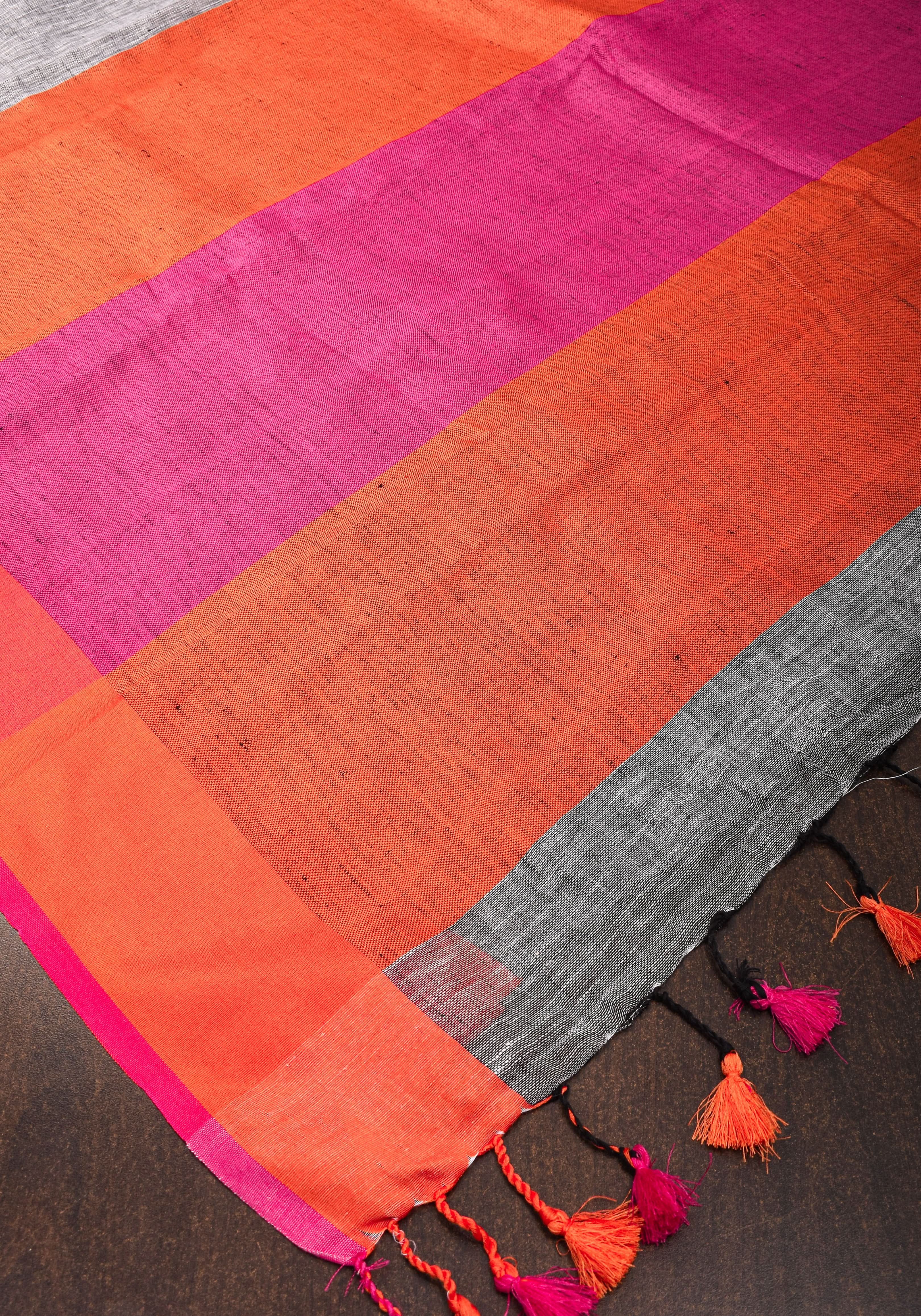 Linen by Linen Saree in Gray with Ganga Jamuna Borders | Shobitam