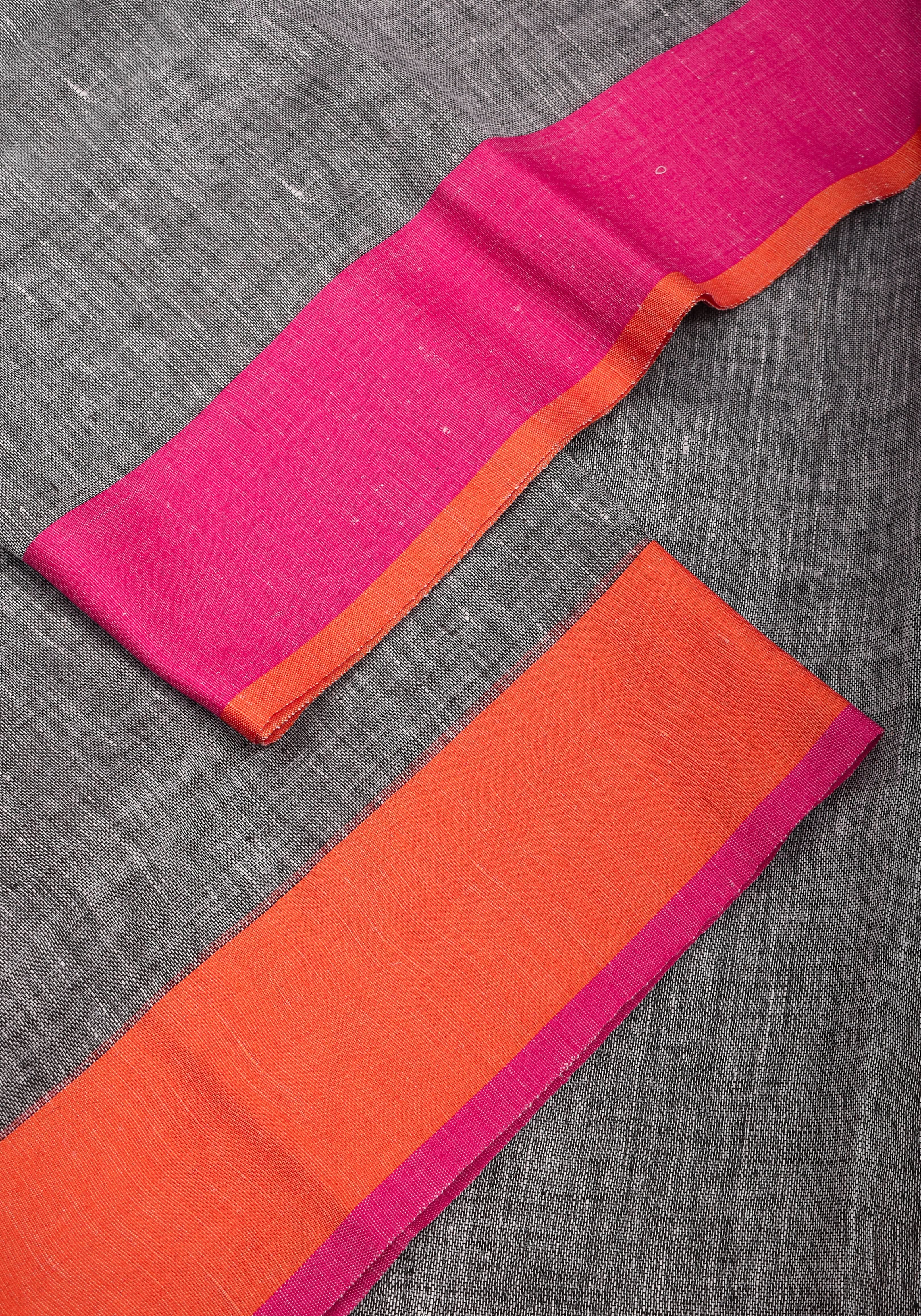 Linen by Linen Saree in Gray with Ganga Jamuna Borders | Shobitam