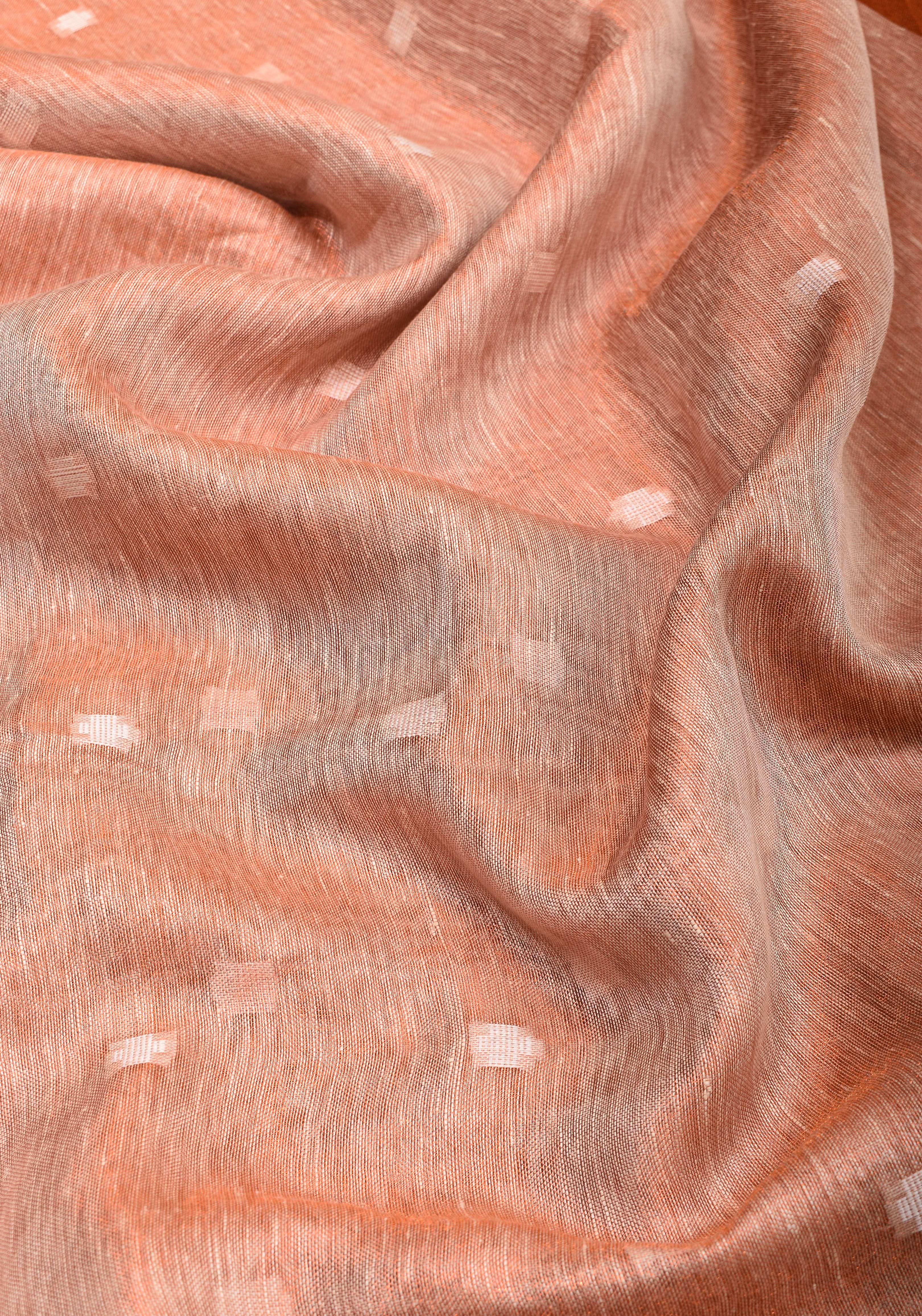 Peach Copper Tissue Linen Saree with Chunri Buttas and Tissue Pallu | Shobitam