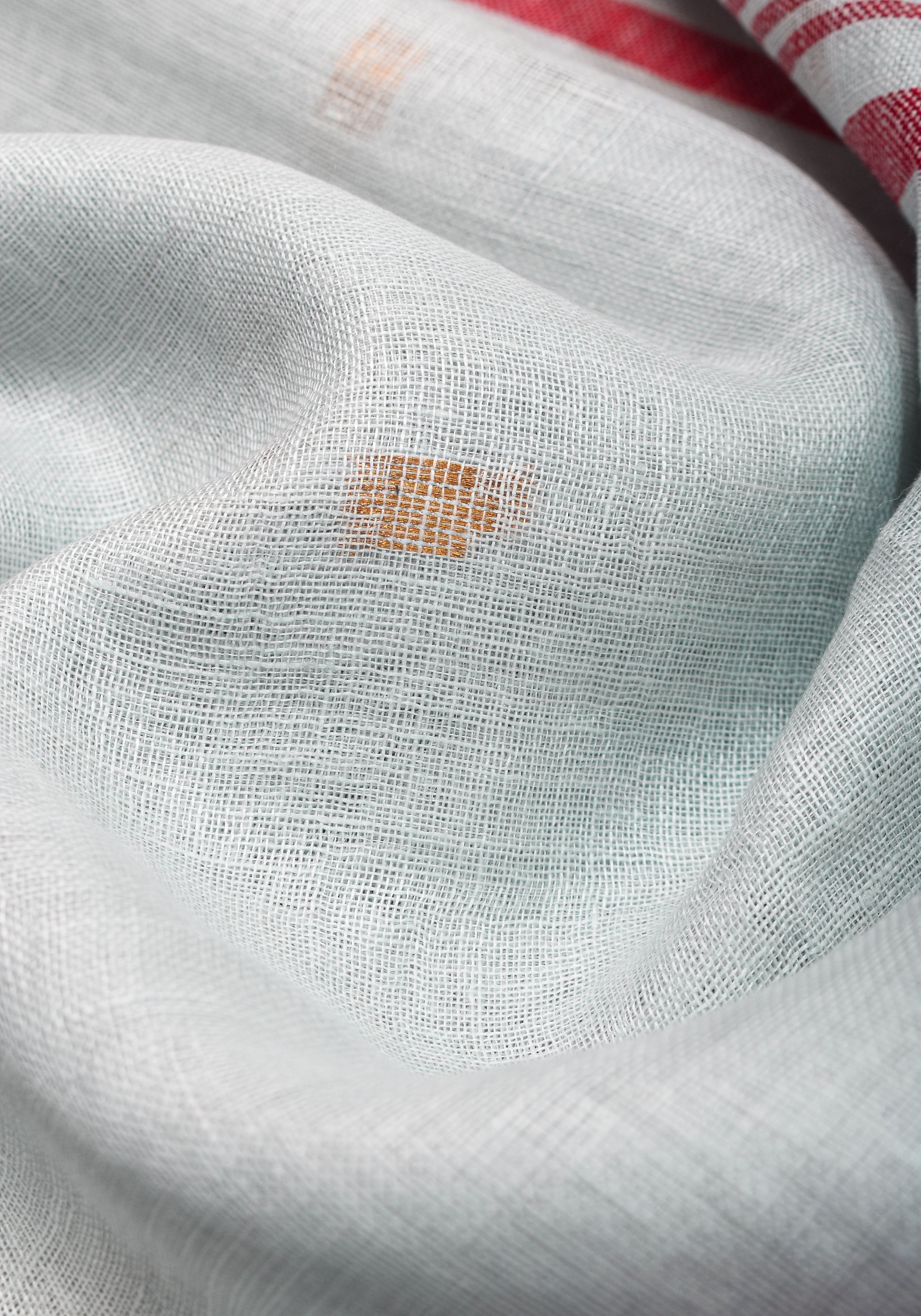 Off White and Red Linen by Linen Saree with thread Buttas | Shobitam