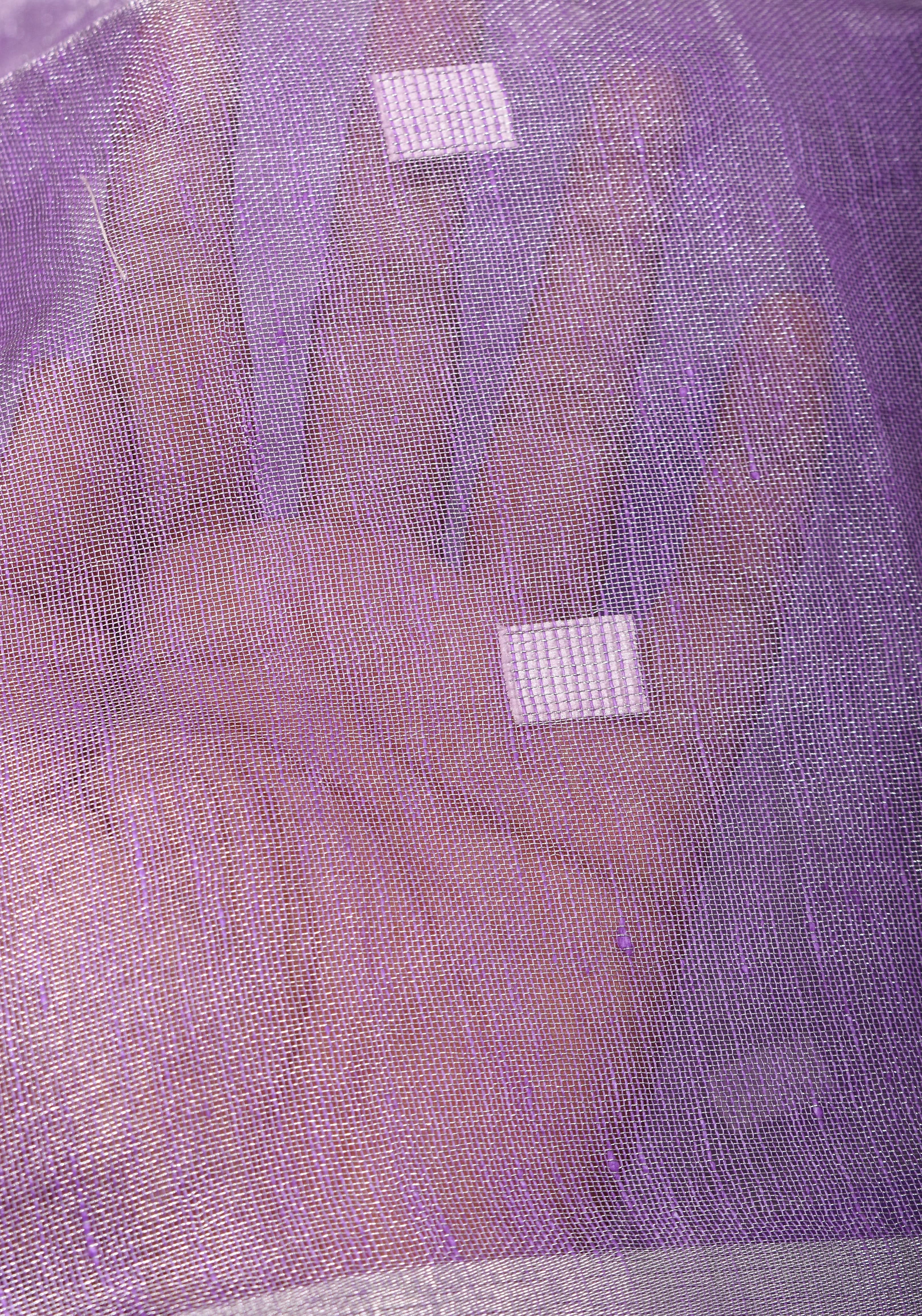 Lavender Hued Tissue Linen Saree with silver zari borders and long tassels! | Shobitam