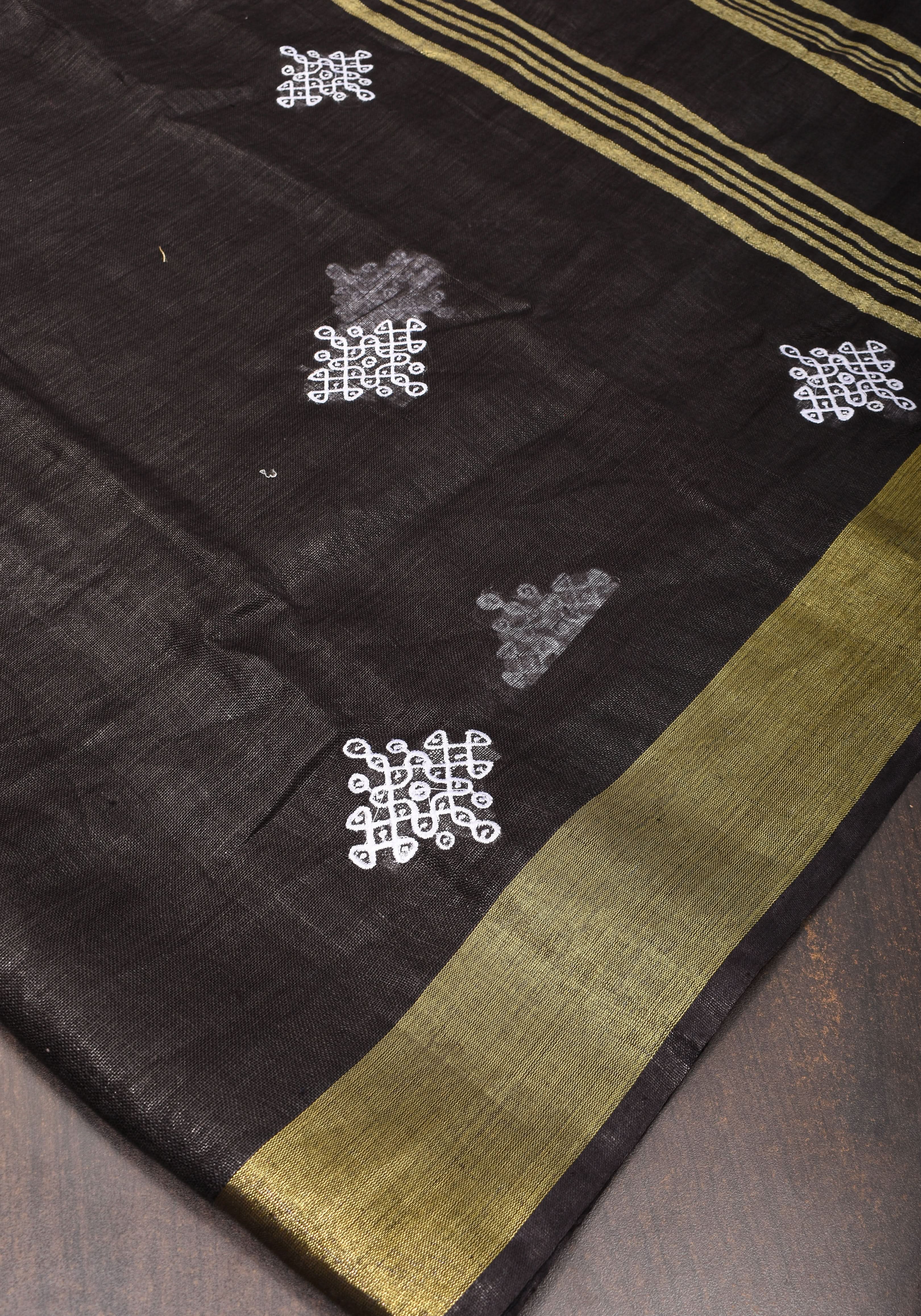 Black Linen by Linen Saree with Rangoli Embroidery | Shobitam