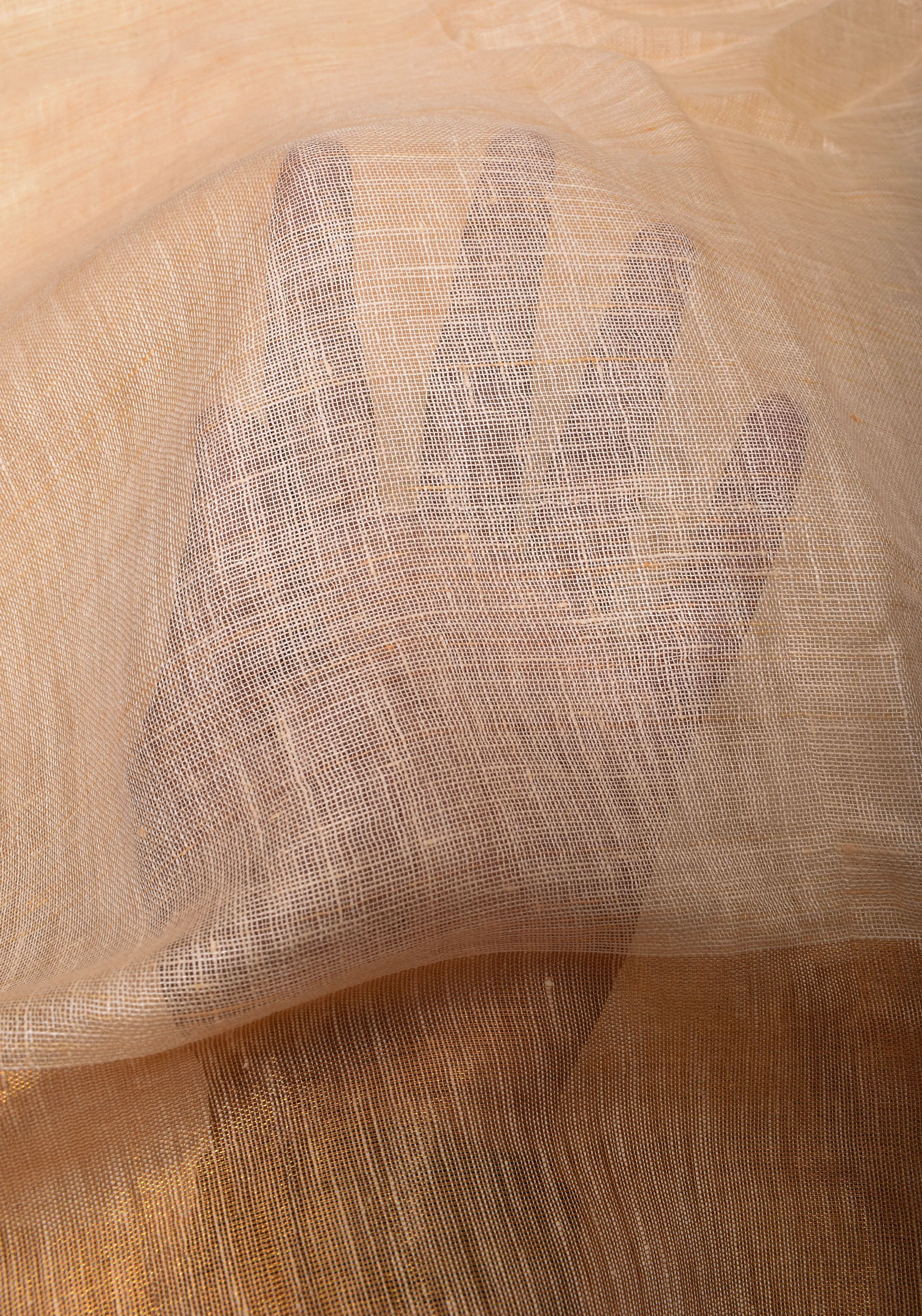 Ivory Ganga Jamuna Zari Border Pure Linen by Linen Saree | Shobitam