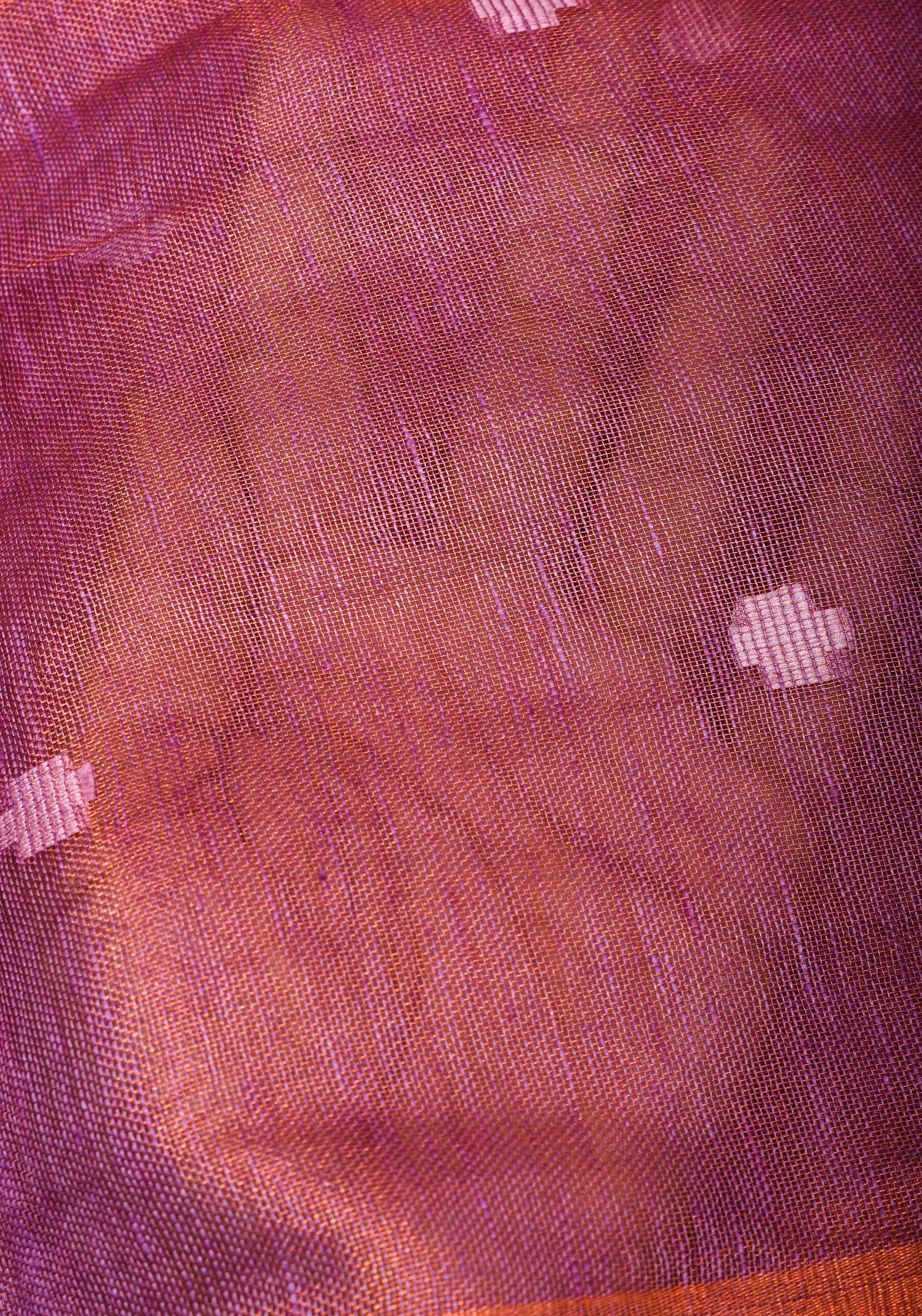 Amethyst Copper Tissue Stunning Tissue Linen Saree with Chunri Butis and Full Tissue Pallu | Shobitam