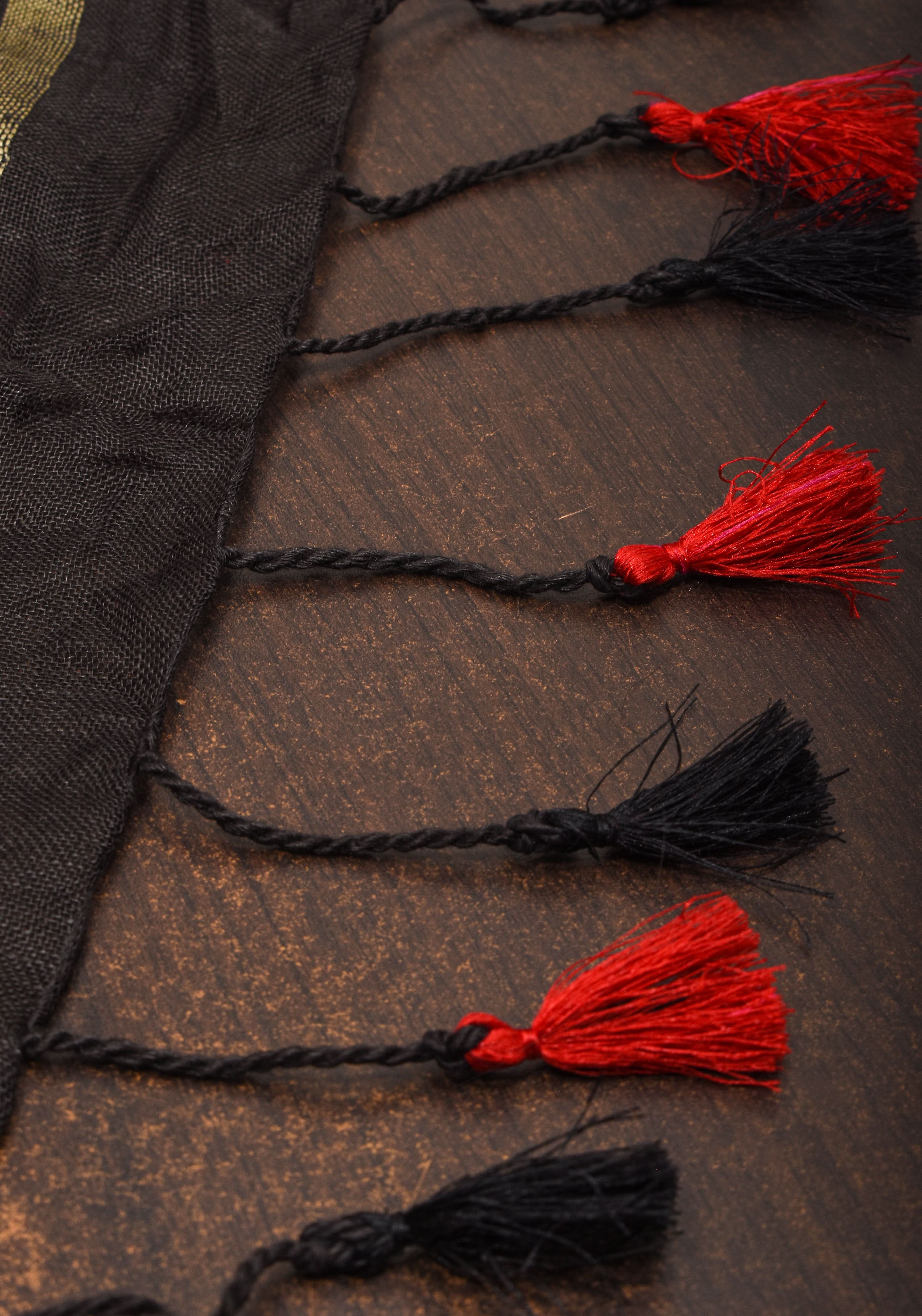 Shobitam Exclusive Celebrity Loving Hearts Embroidered Black Pure Linen Saree