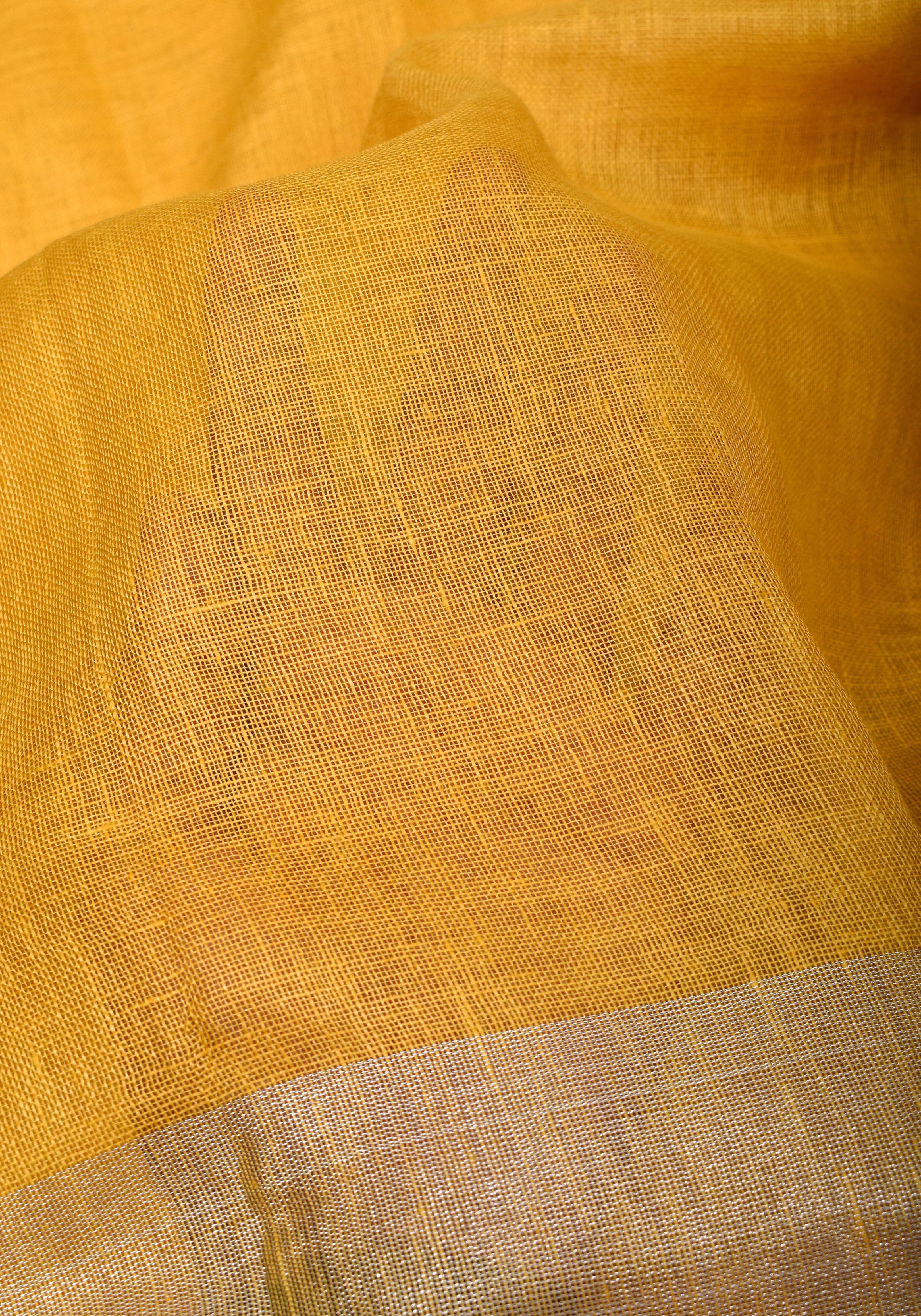 PREORDER: Yellow and Bright Pink Wide Border Linen by Linen Saree