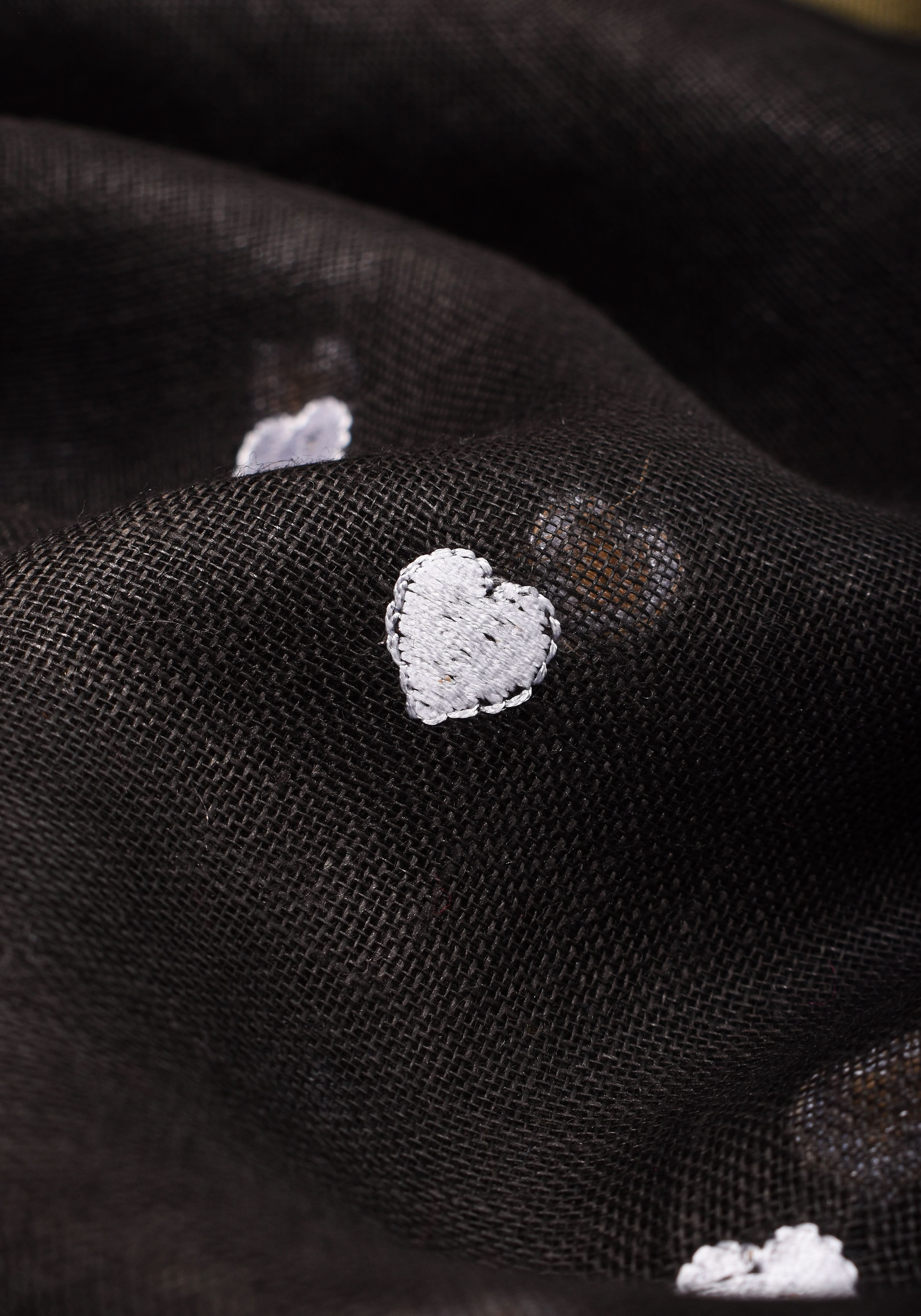 Shobitam Exclusive Celebrity Loving Hearts Embroidered Black Pure Linen Saree