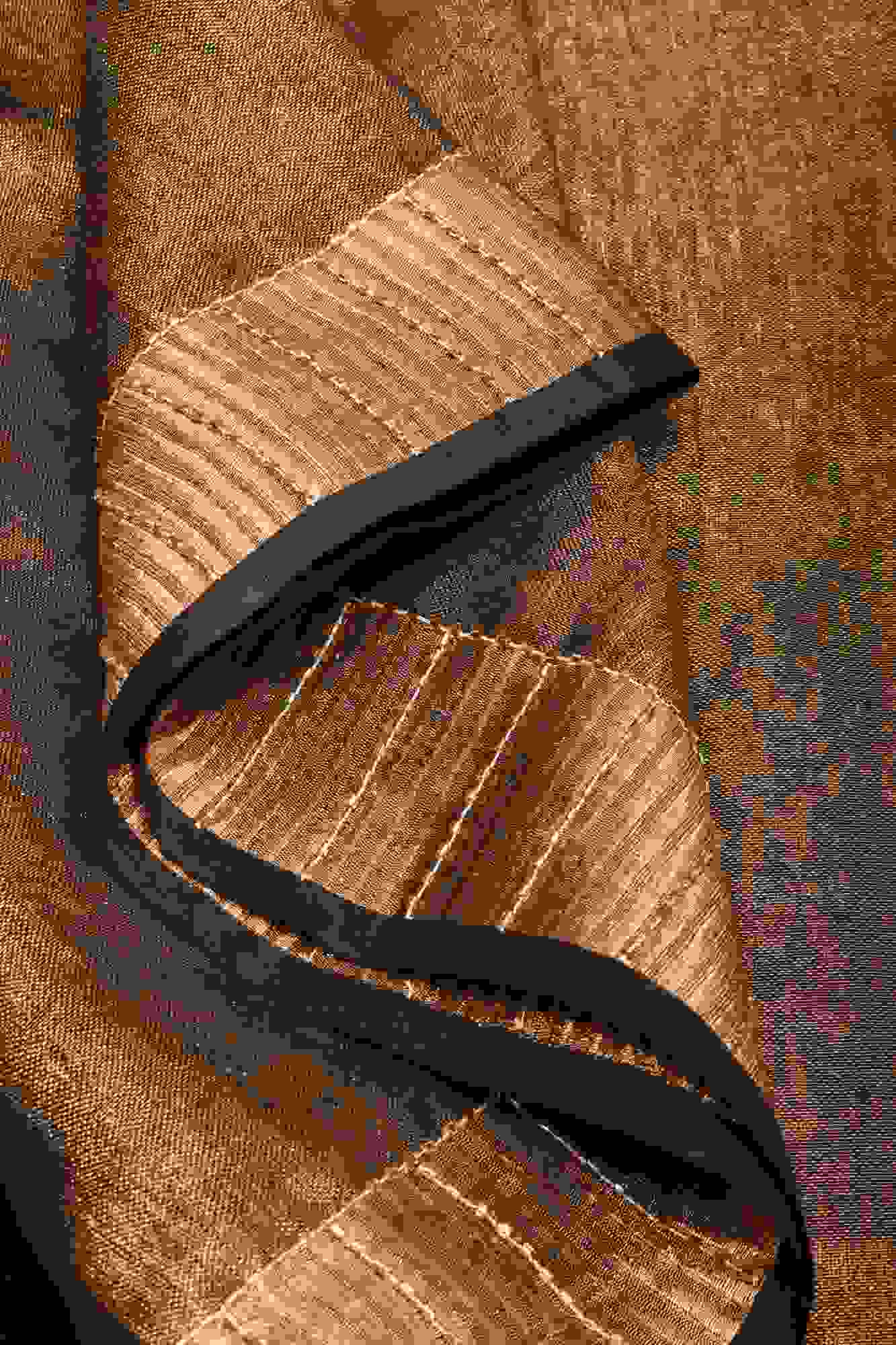 Embroidery cut dana with seqins Work Tissue Linen Saree in copper black with dramatic work Pallu