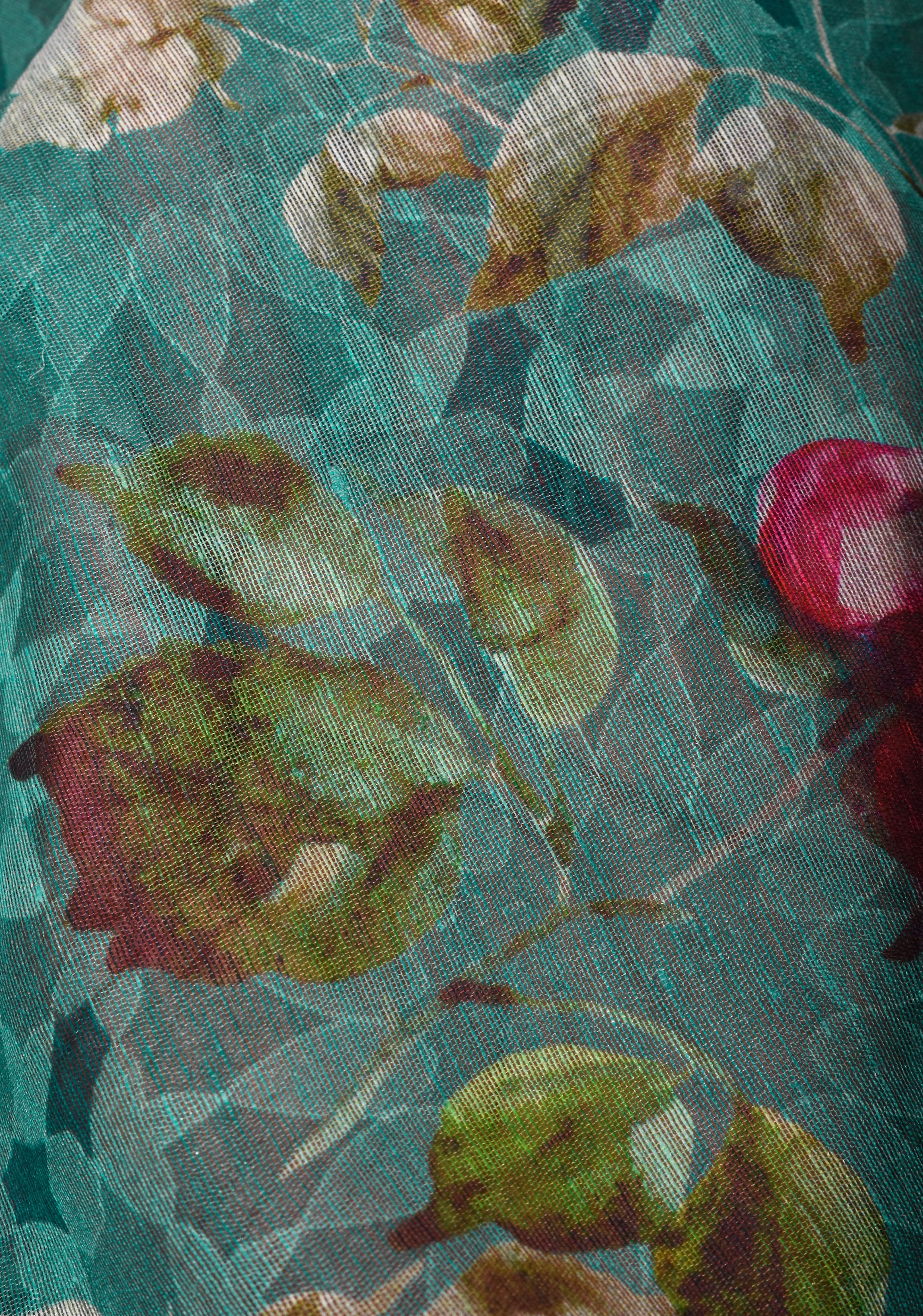 Blue Silk Linen Saree with Floral Digital Print | Shobitam