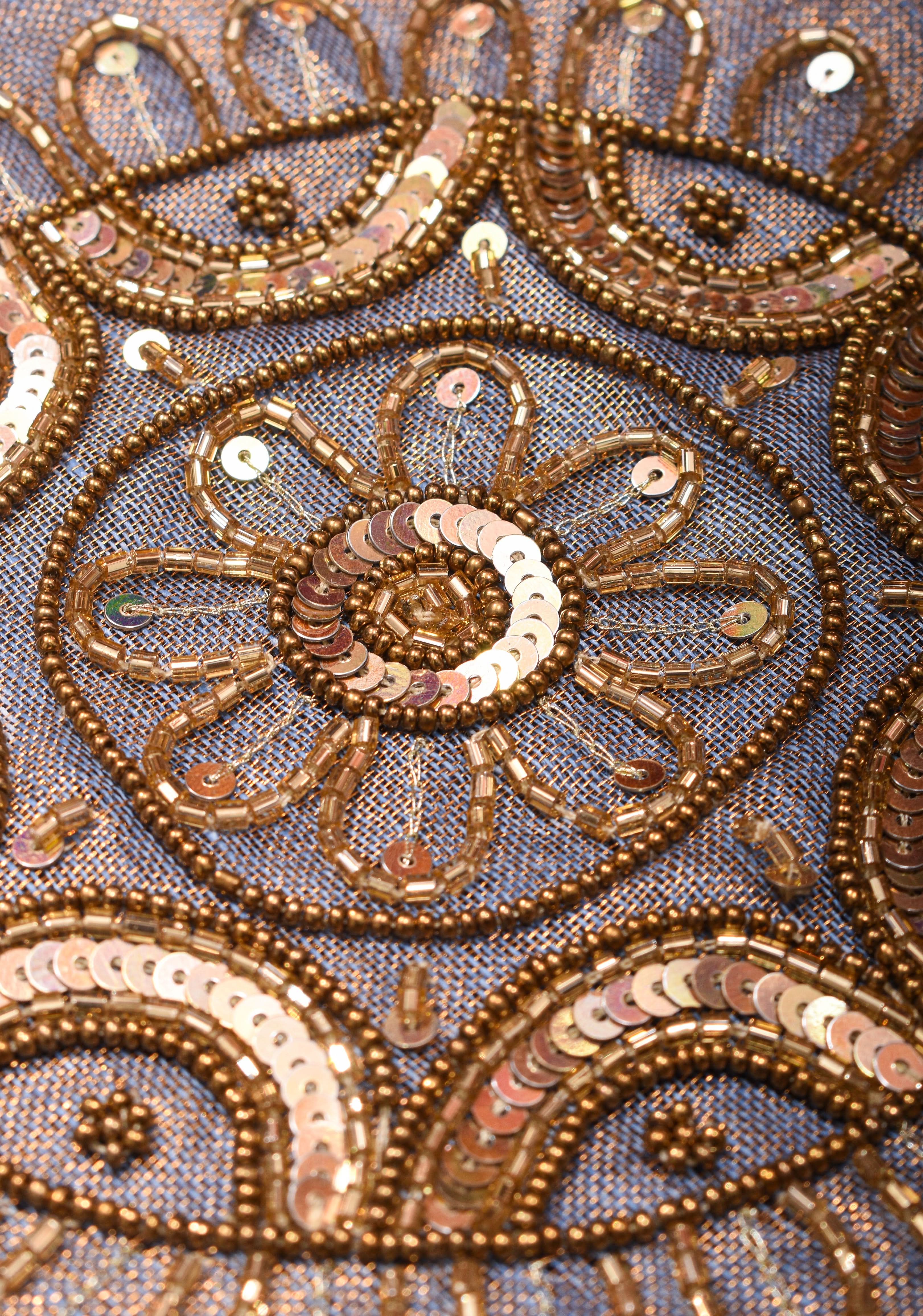 Gray Tissue Linen Saree with Sequin and Cutdana Handwork Mandala Buttas | Shobitam