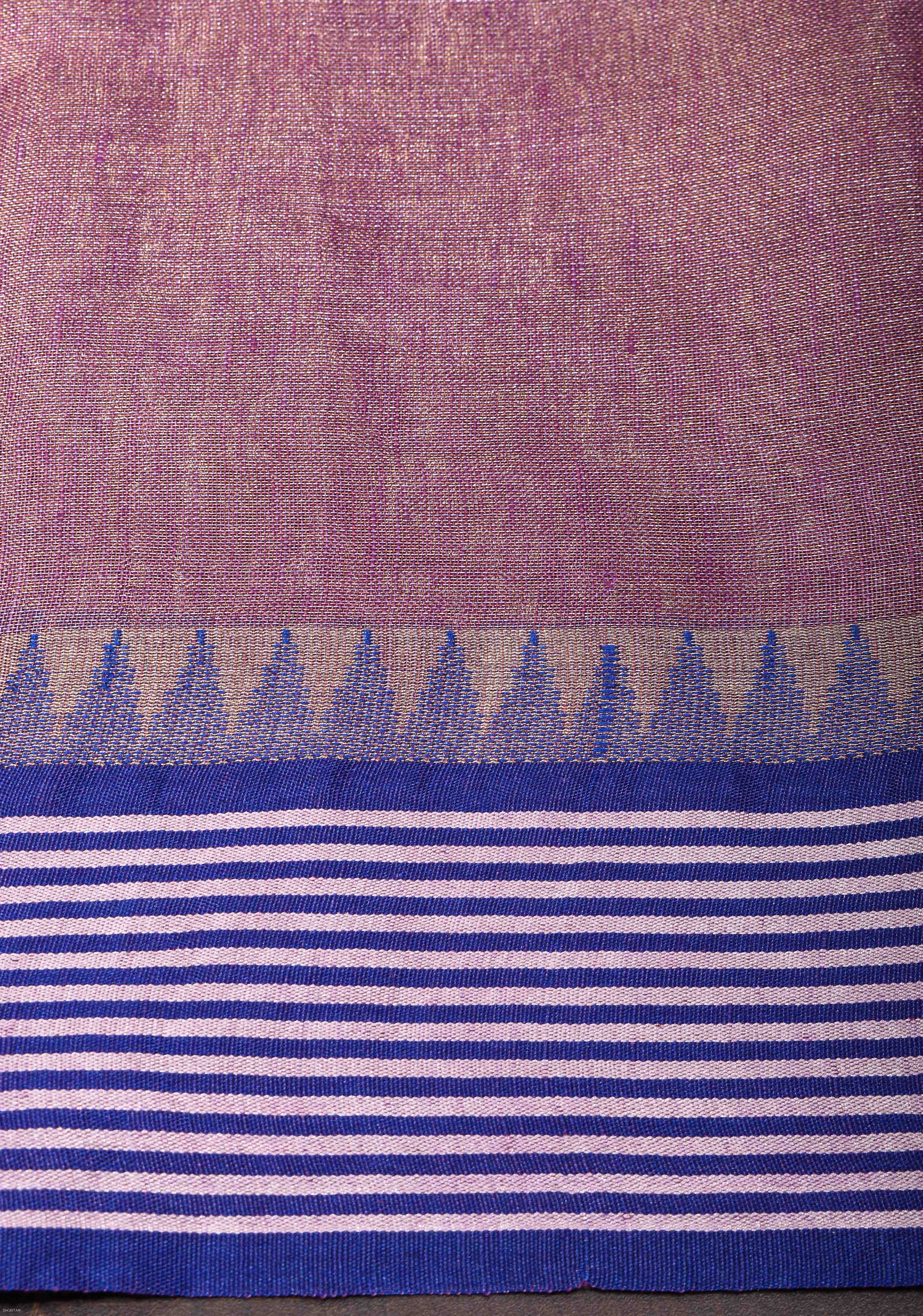 Soft Purple Tissue Linen Saree with contrast Border and Pallu | Shobitam