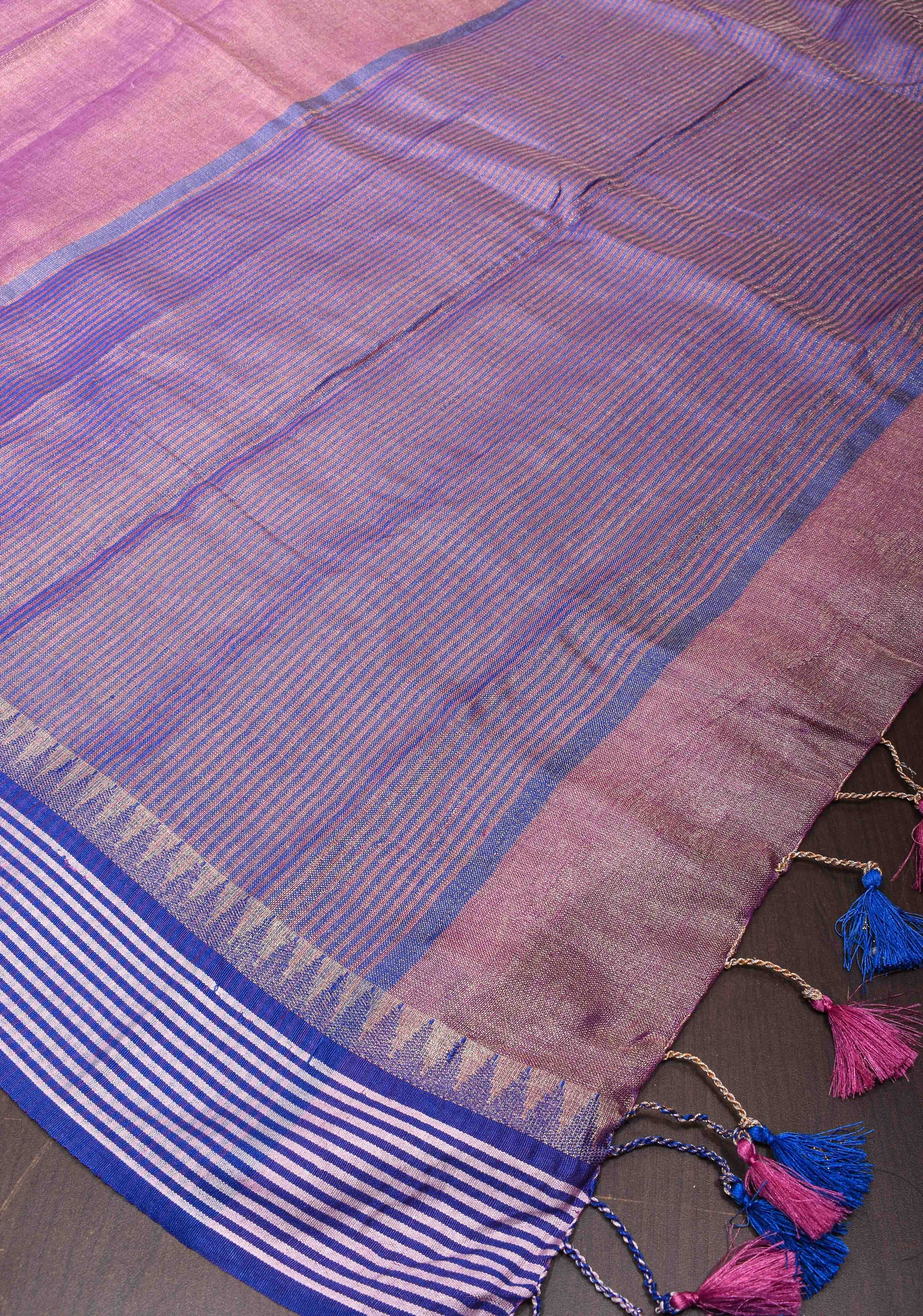 Soft Purple Tissue Linen Saree with contrast Border and Pallu | Shobitam