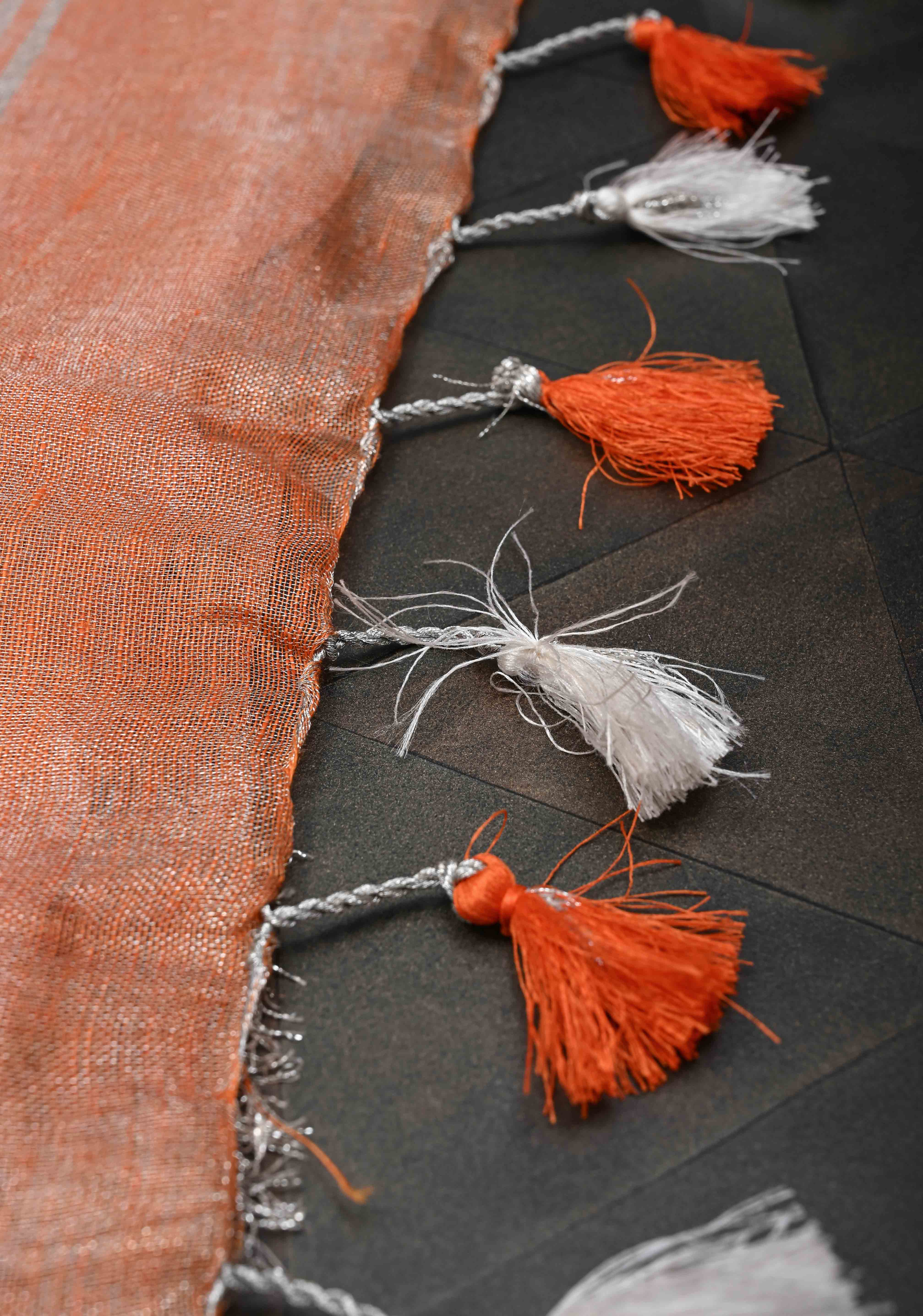 Burnt Orange and Silver Tissue by Linen Saree | Shobitam