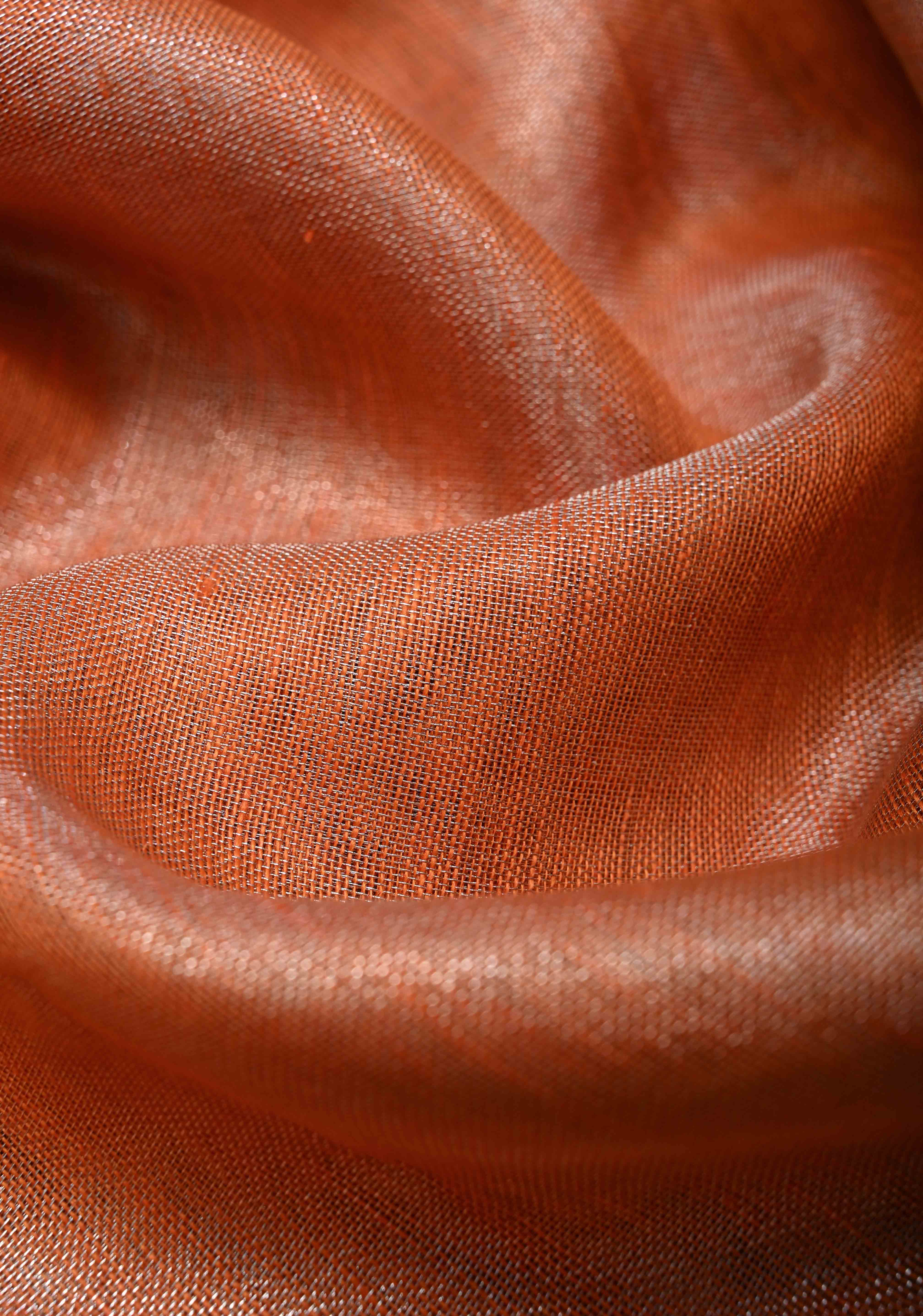 Burnt Orange and Silver Tissue by Linen Saree | Shobitam