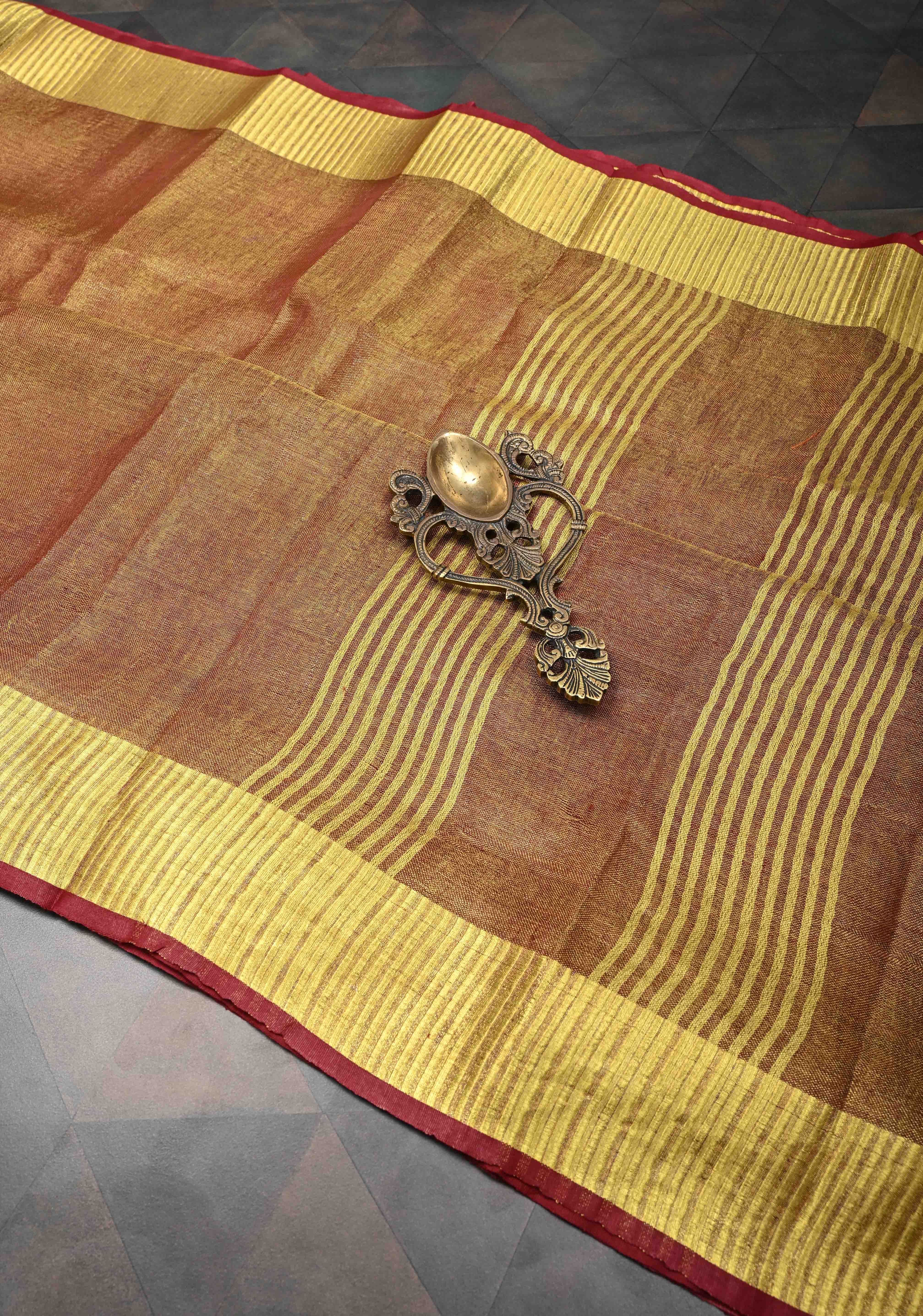 Maroon Tissue Linen Saree with Zari Border | Shobitam