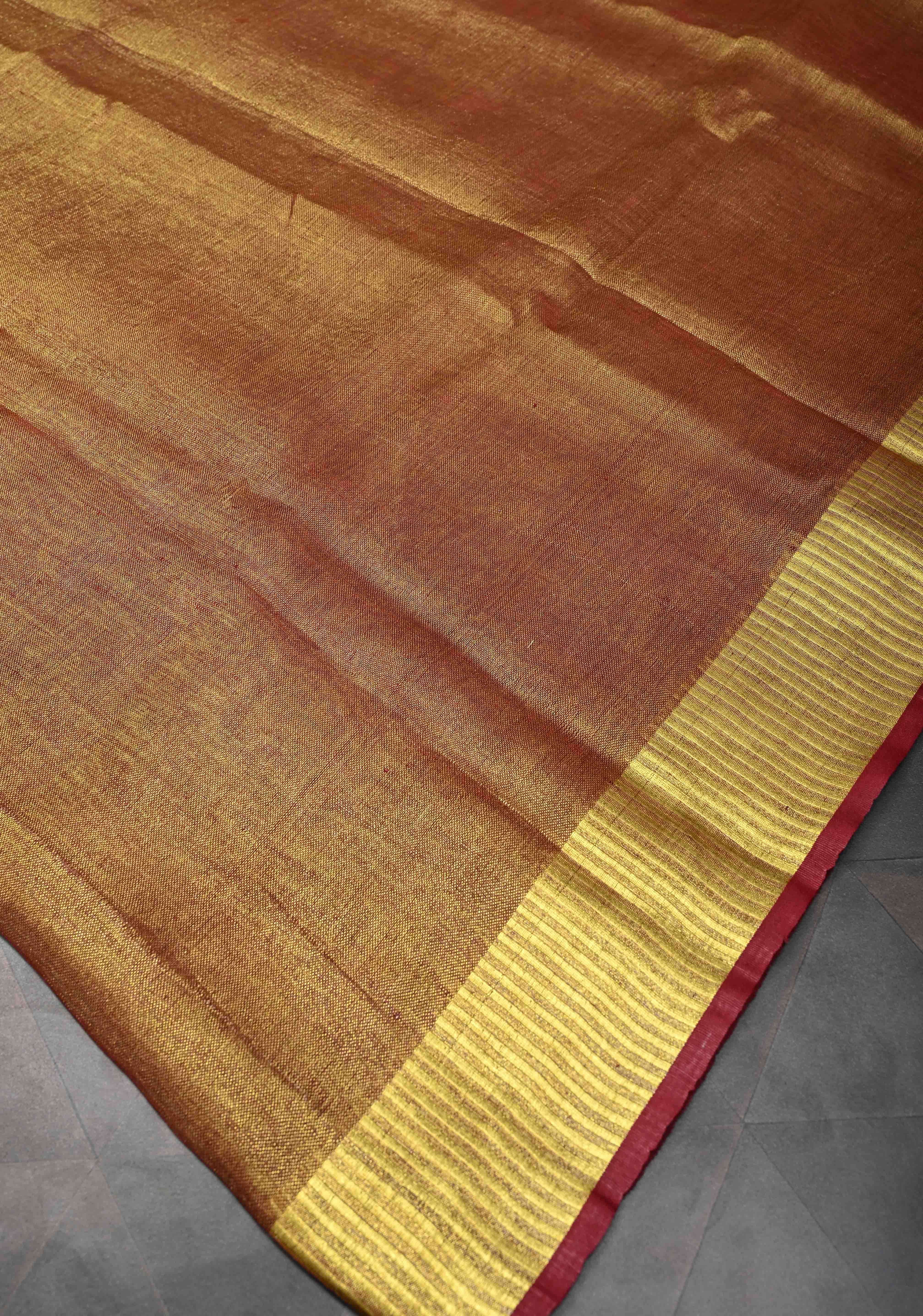 Maroon Tissue Linen Saree with Zari Border | Shobitam