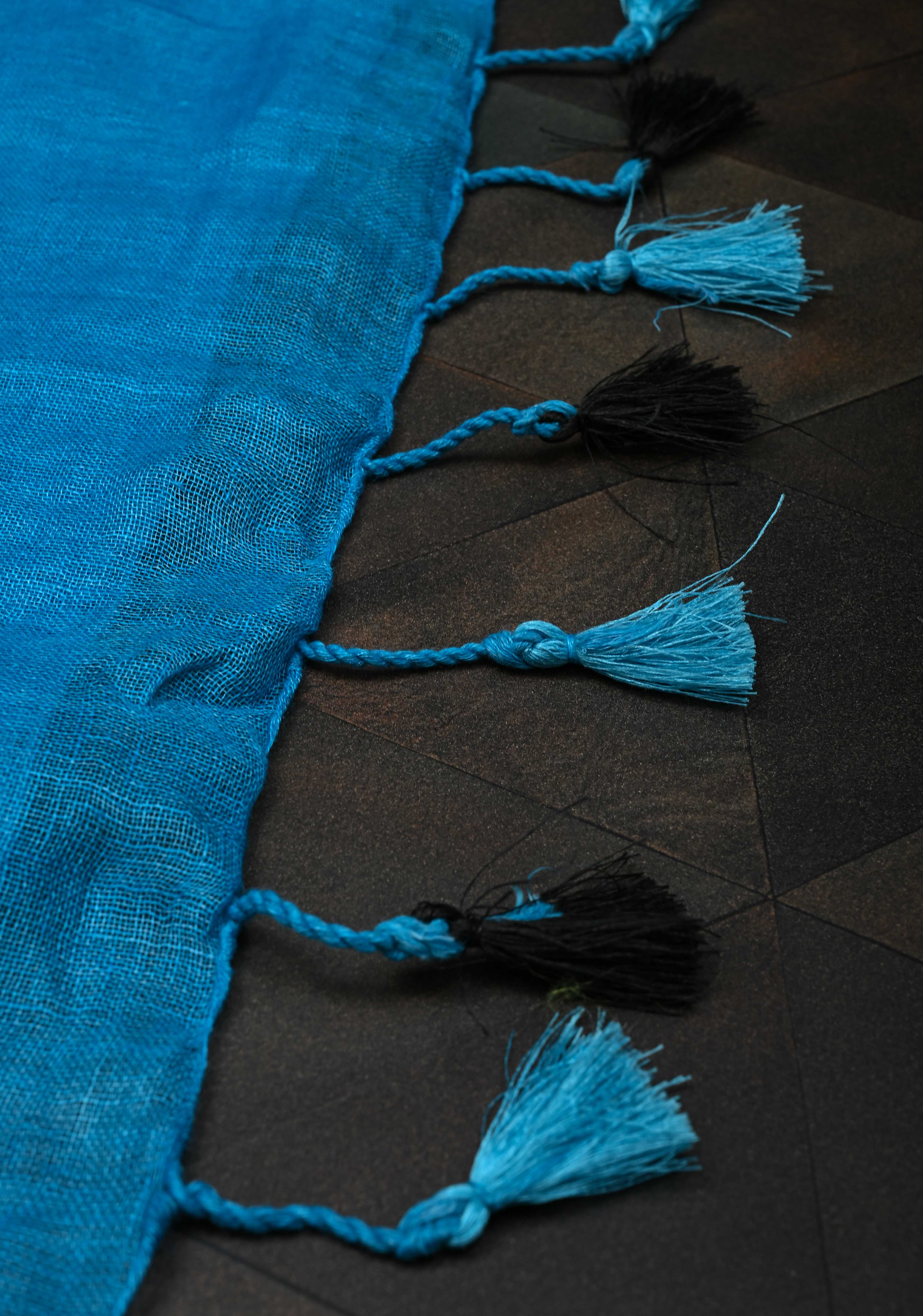 Cricket Set Theme : Blue Pure Linen by Linen Saree with Embroidery and Zari Border | Shobitam