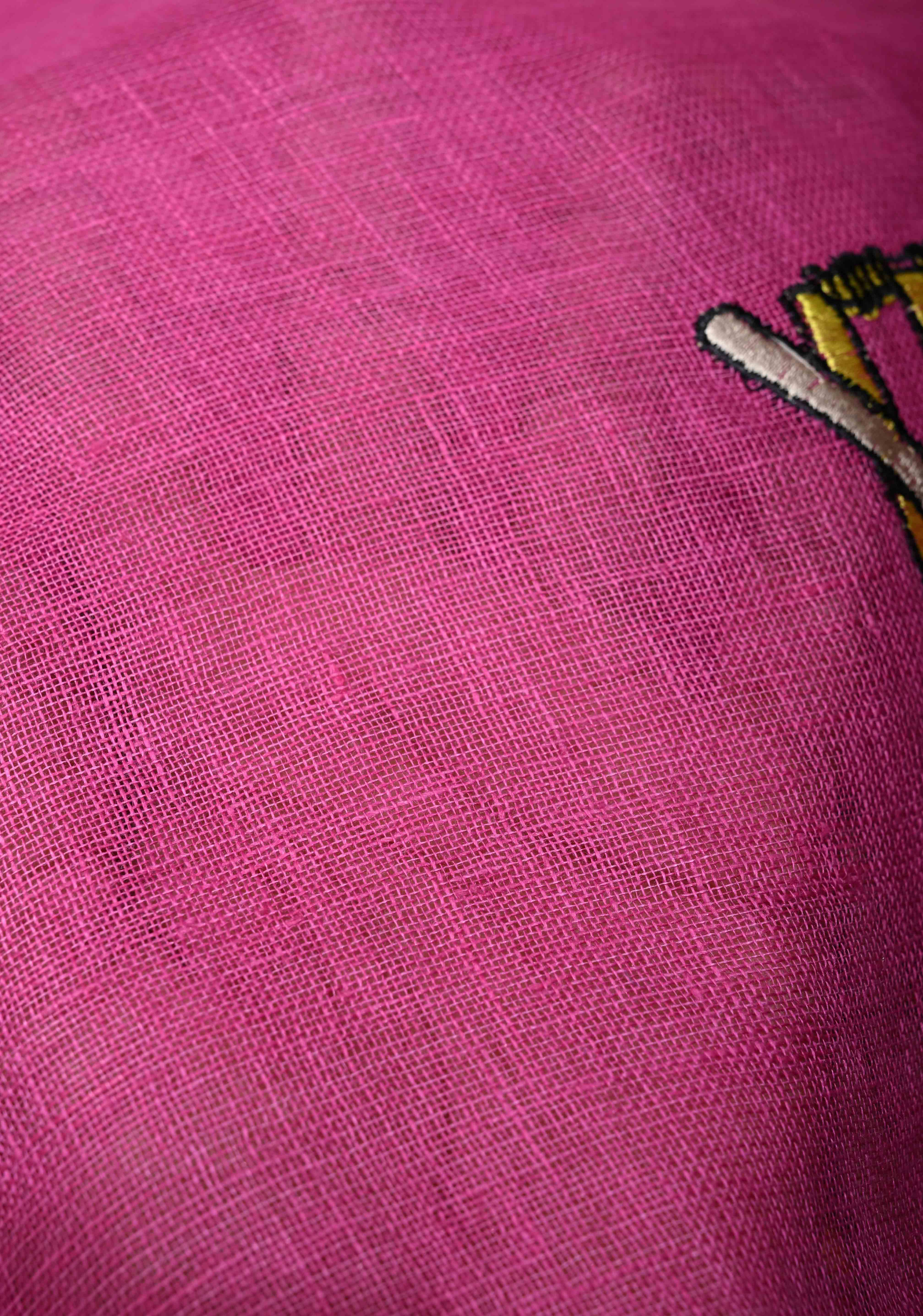 Cricket Set Theme : Pink Pure Linen by Linen Saree with Embroidery and Zari Border | Shobitam