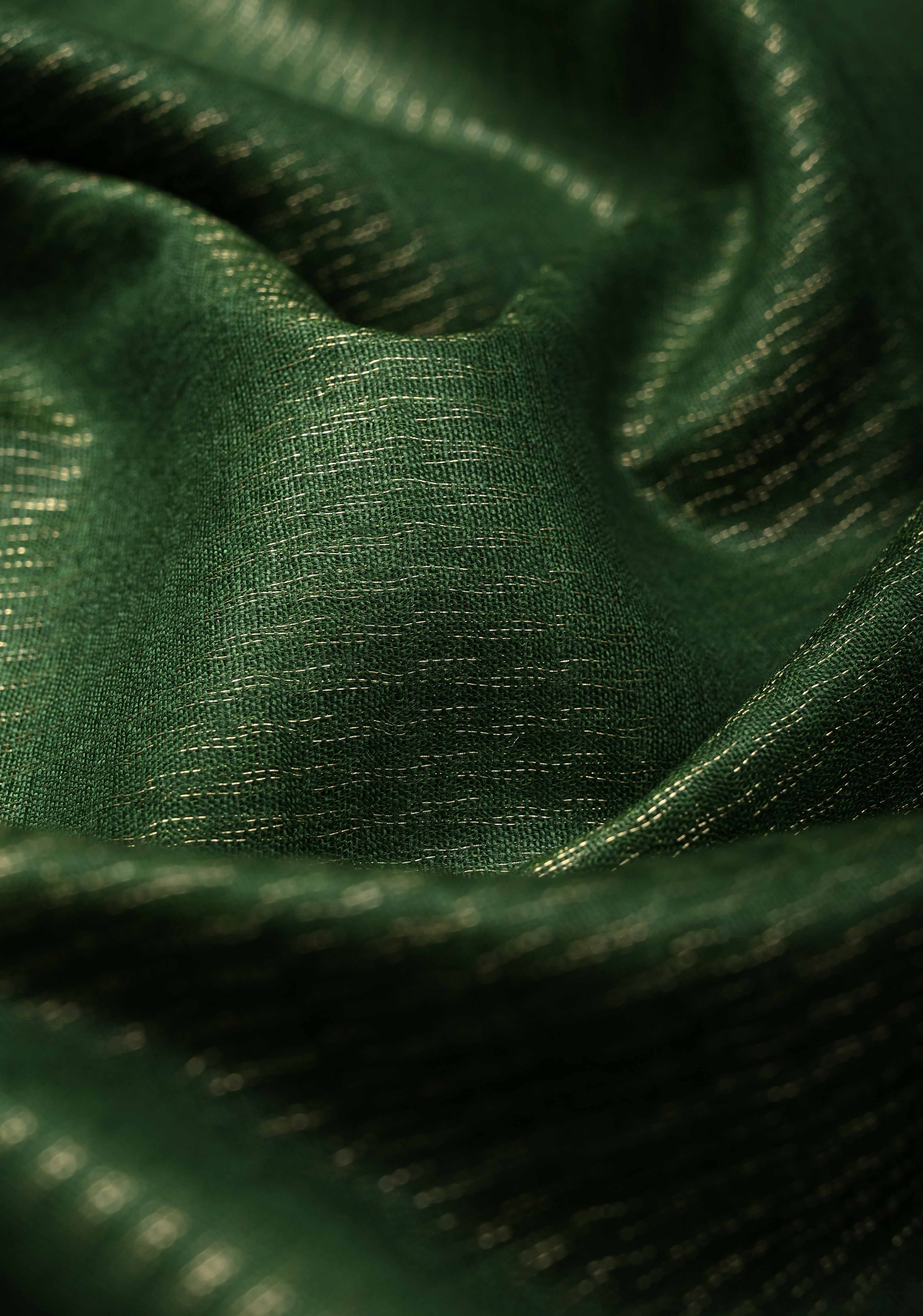 Forest Green Semi Tussar Tissue Saree with Zari Border | Shobitam