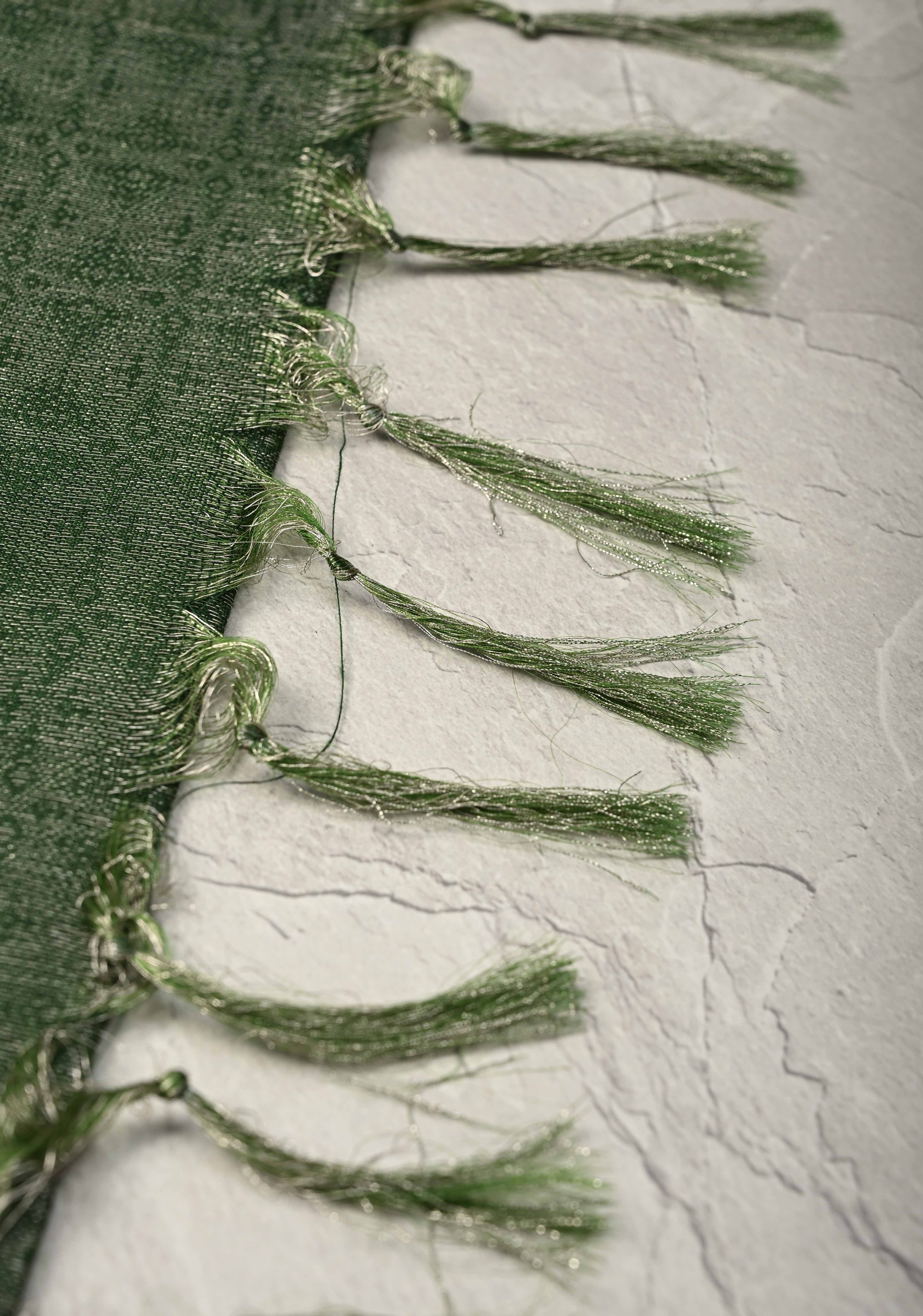Dark Green Semi Tussar Tissue Saree with Zari Border | Shobitam