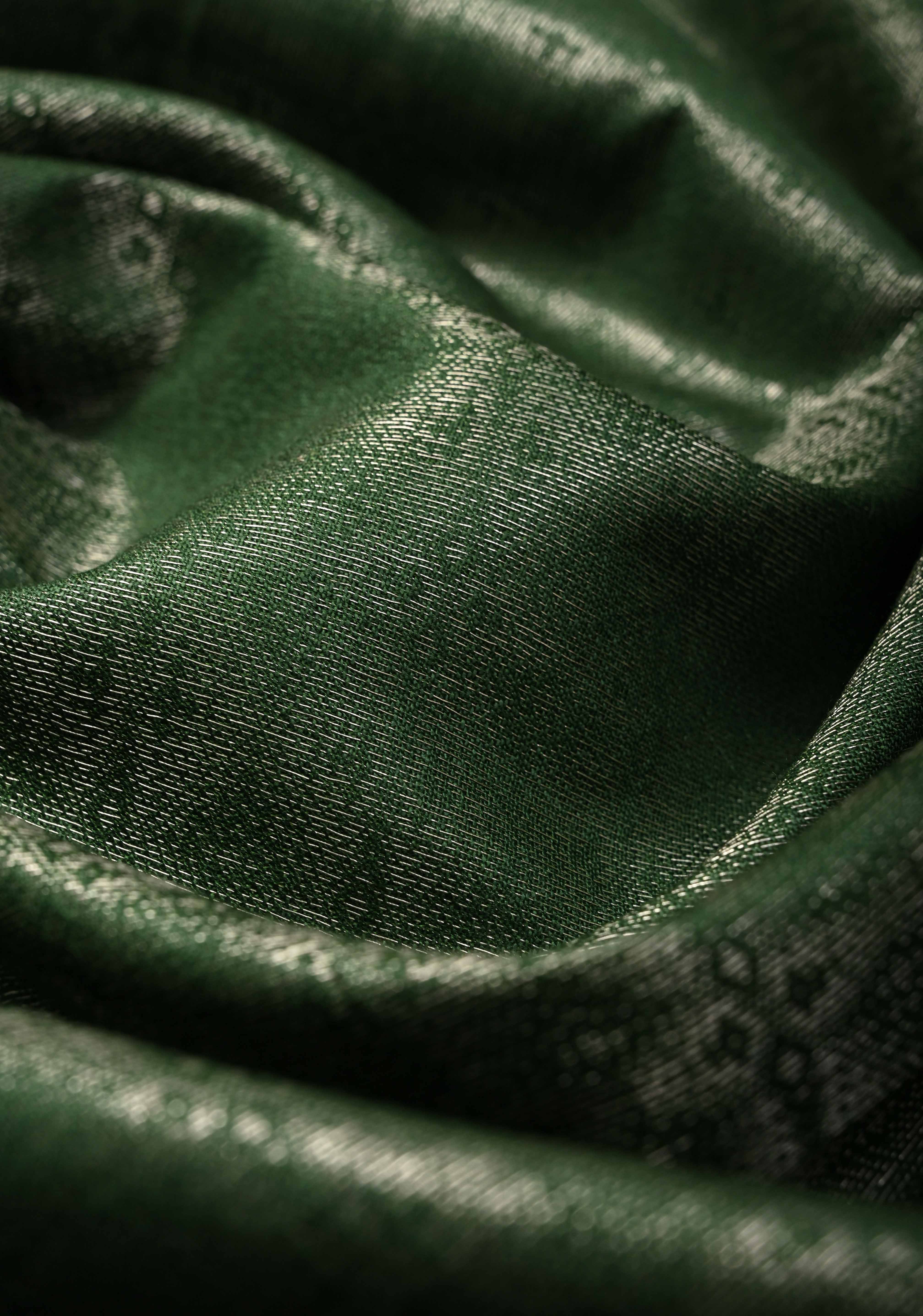 Dark Green Semi Tussar Tissue Saree with Zari Border | Shobitam