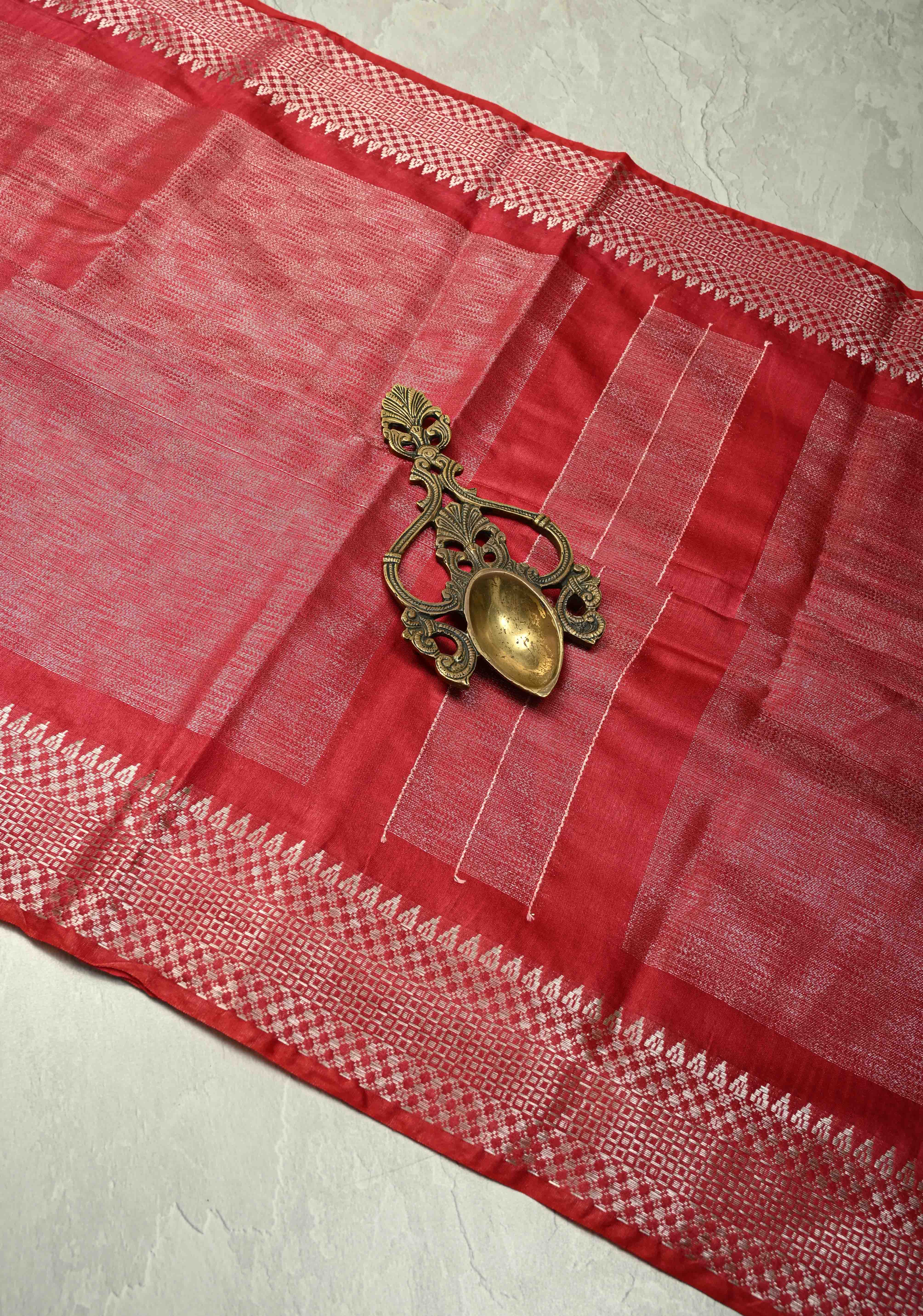 Raspberry Semi Tussar Tissue Saree with Zari Border | Shobitam