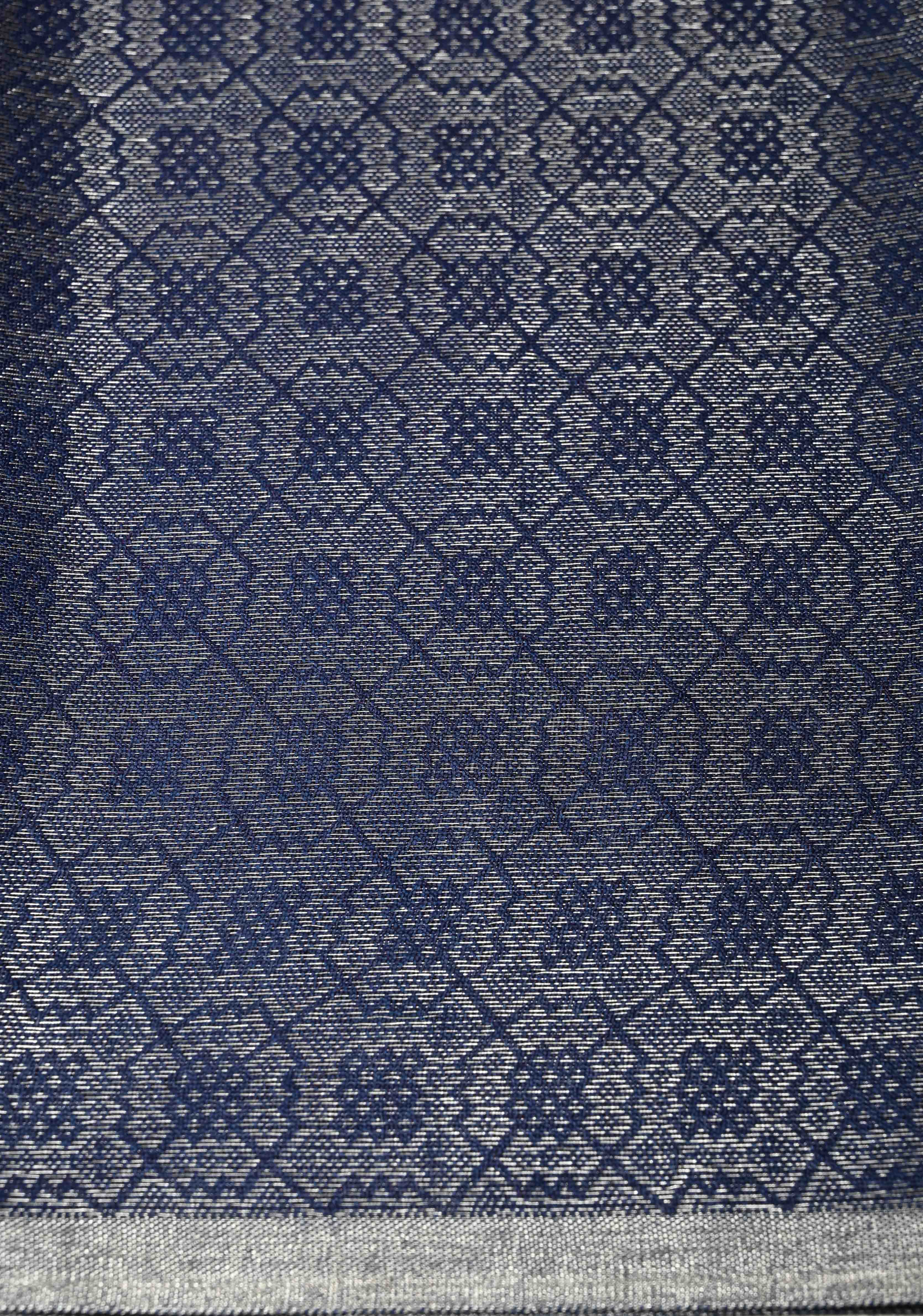 Royal Blue Semi Tussar Saree with Zari Brocade and Minimal Silver Zari Border | Shobitam